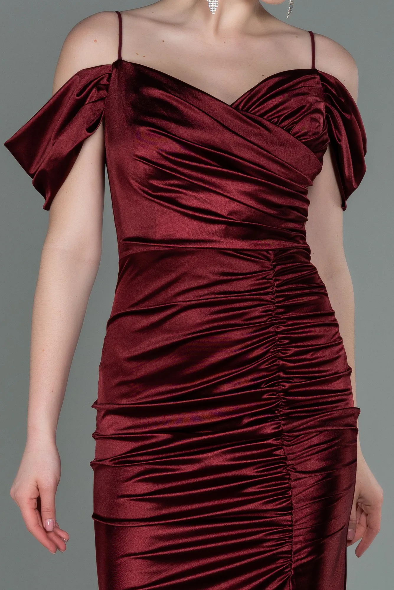 Burgundy-Long Satin Evening Dress ABU3139