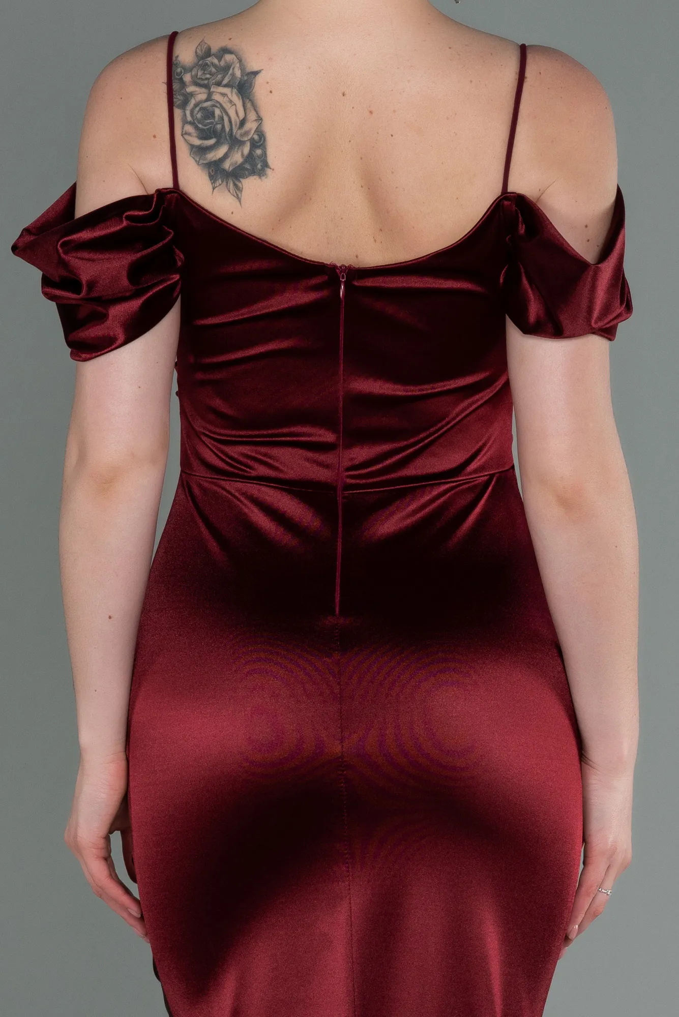 Burgundy-Long Satin Evening Dress ABU3139