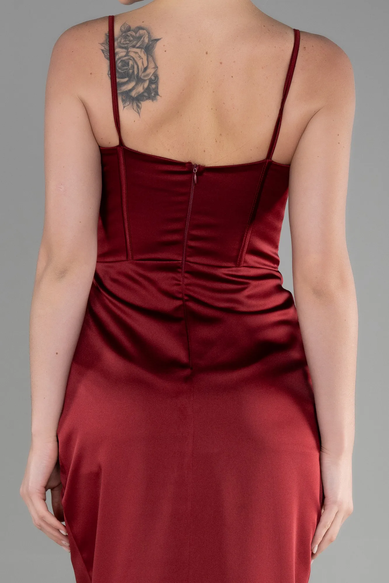 Burgundy-Long Satin Evening Dress ABU3390