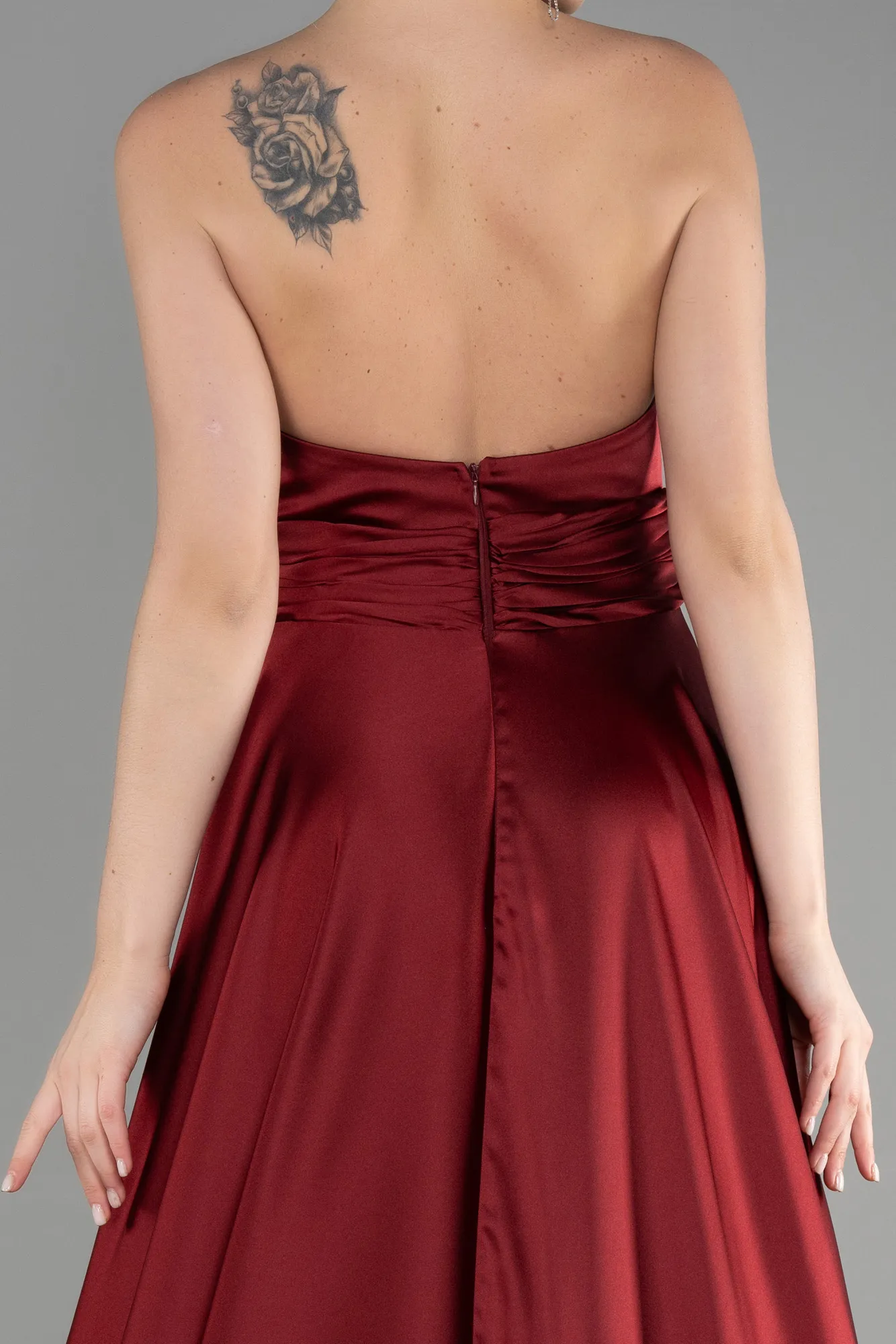 Burgundy-Long Satin Evening Dress ABU3502