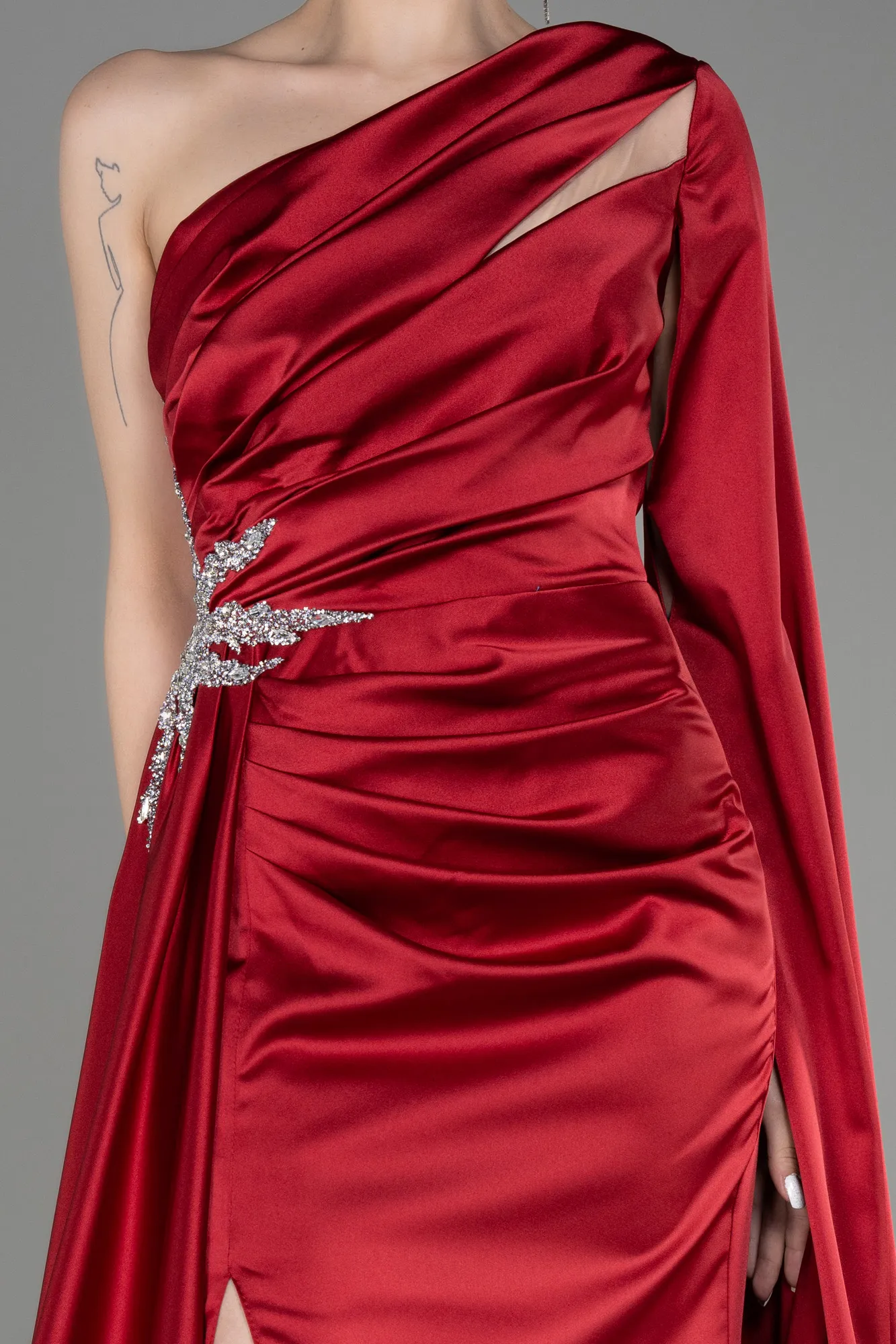 Burgundy-Long Satin Evening Dress ABU3545