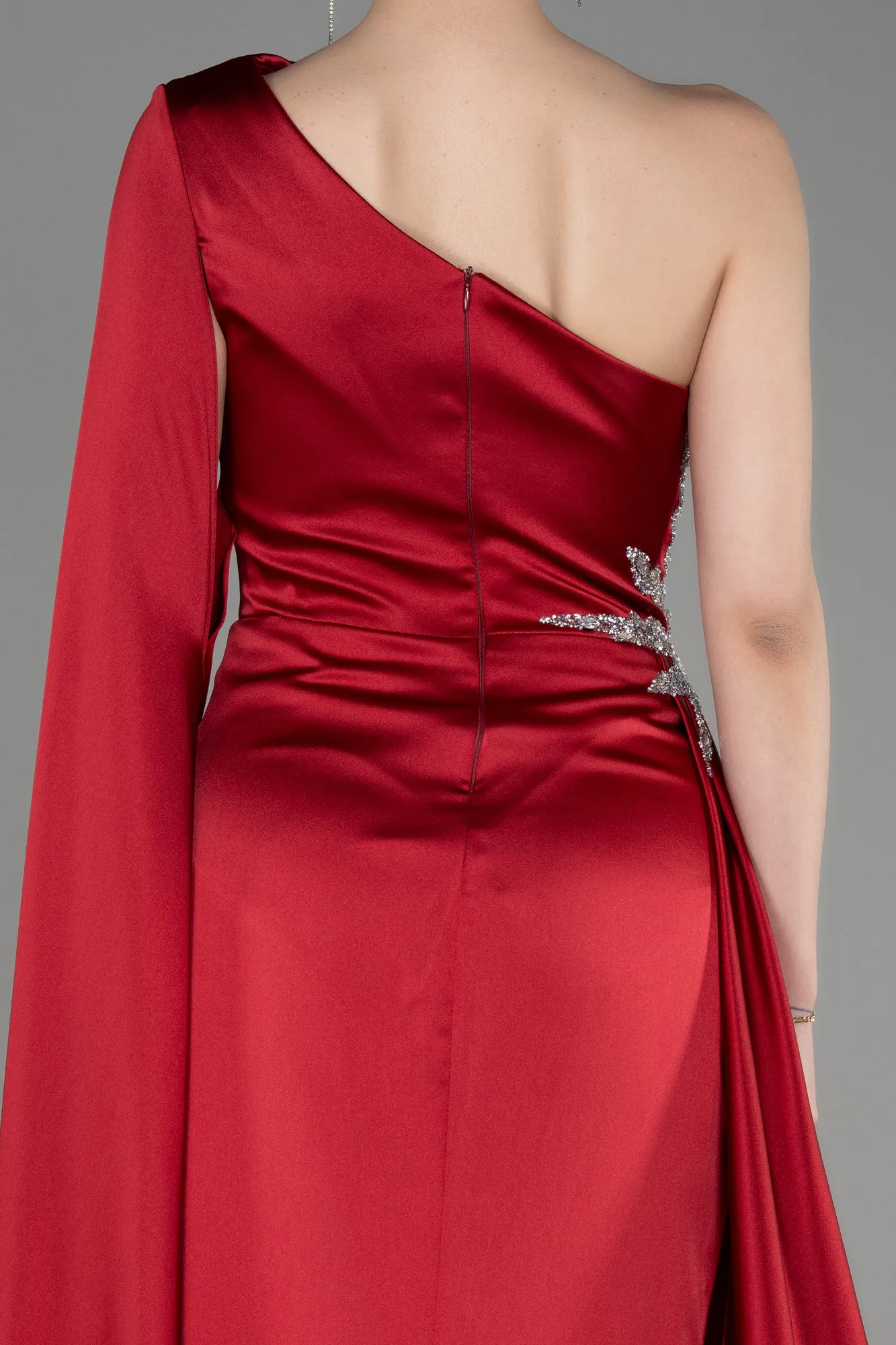 Burgundy-Long Satin Evening Dress ABU3545