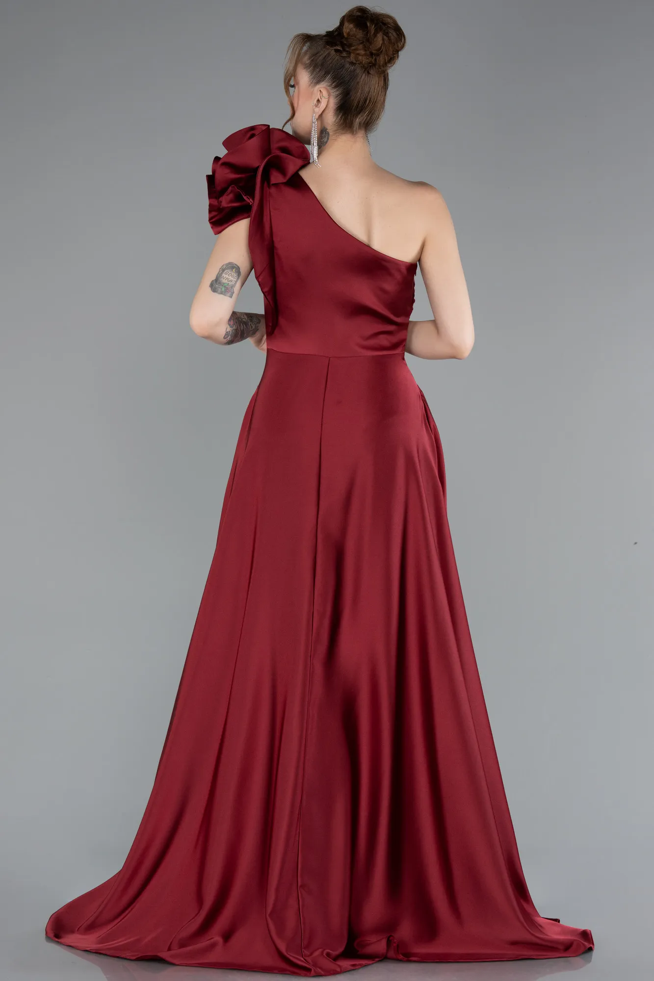 Burgundy-Long Satin Evening Dress ABU4189