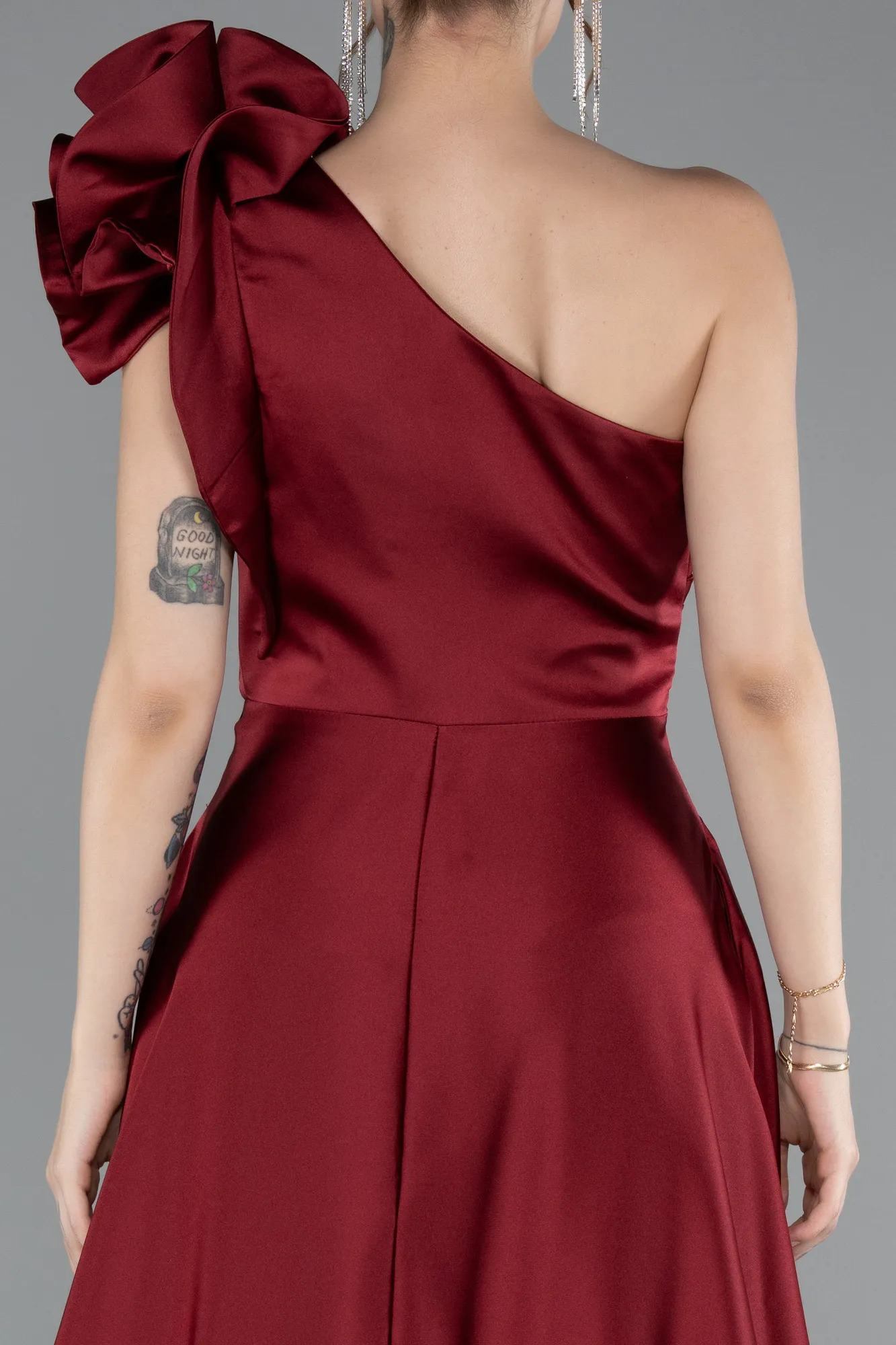 Burgundy-Long Satin Evening Dress ABU4189