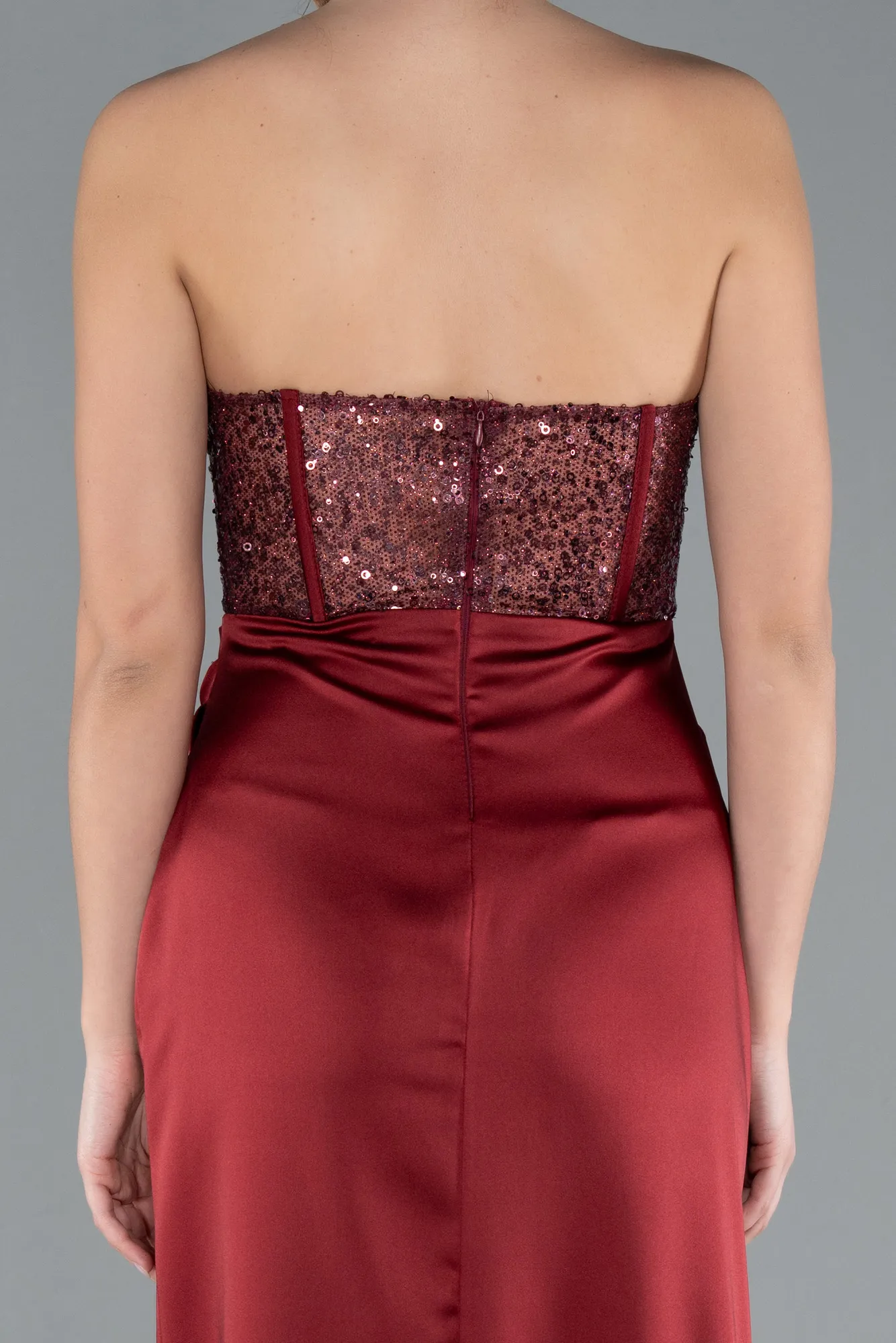 Burgundy-Long Satin Evening Dress ABU4568