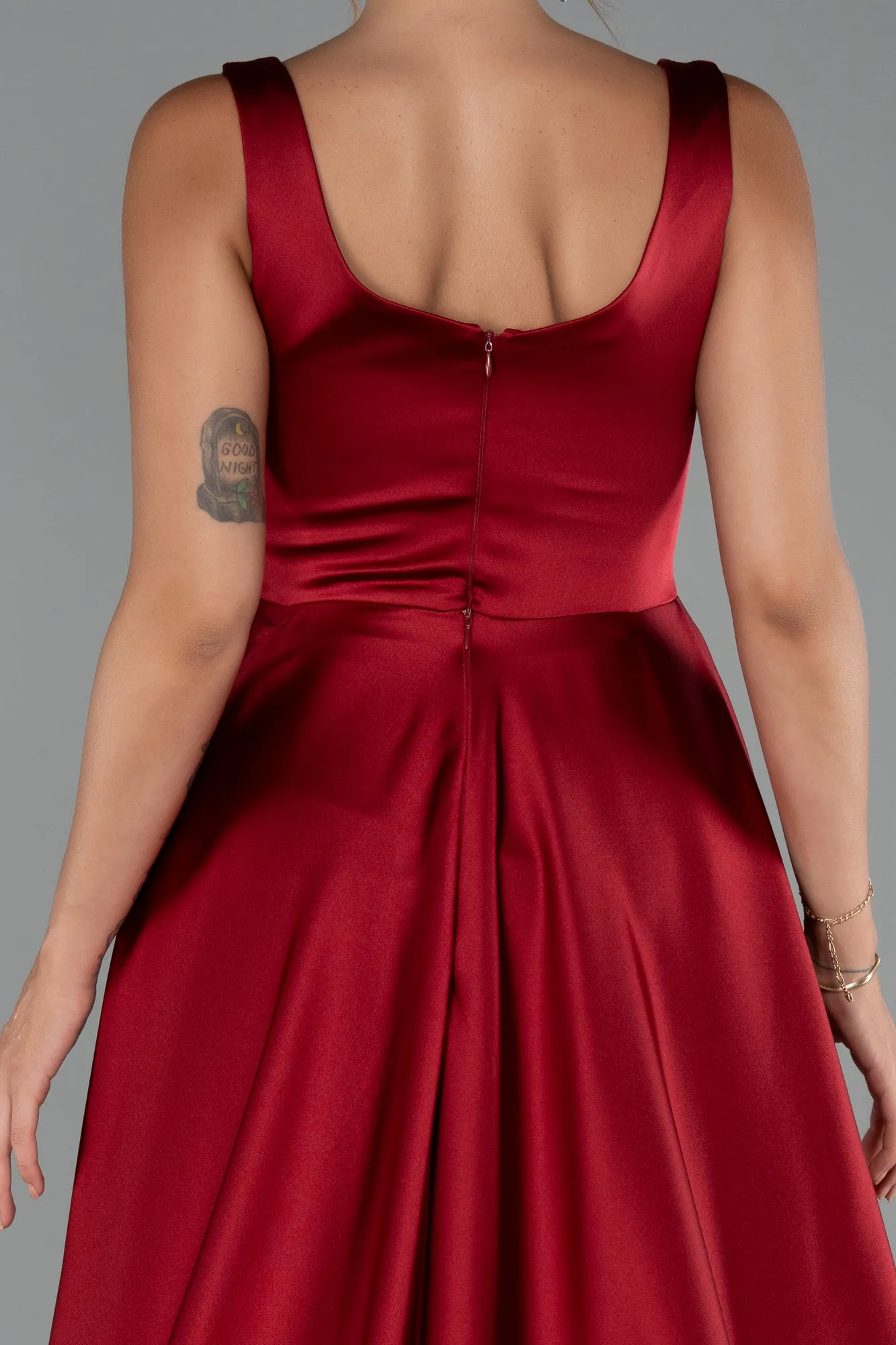 Burgundy-Long Satin Evening Dress ABU4715