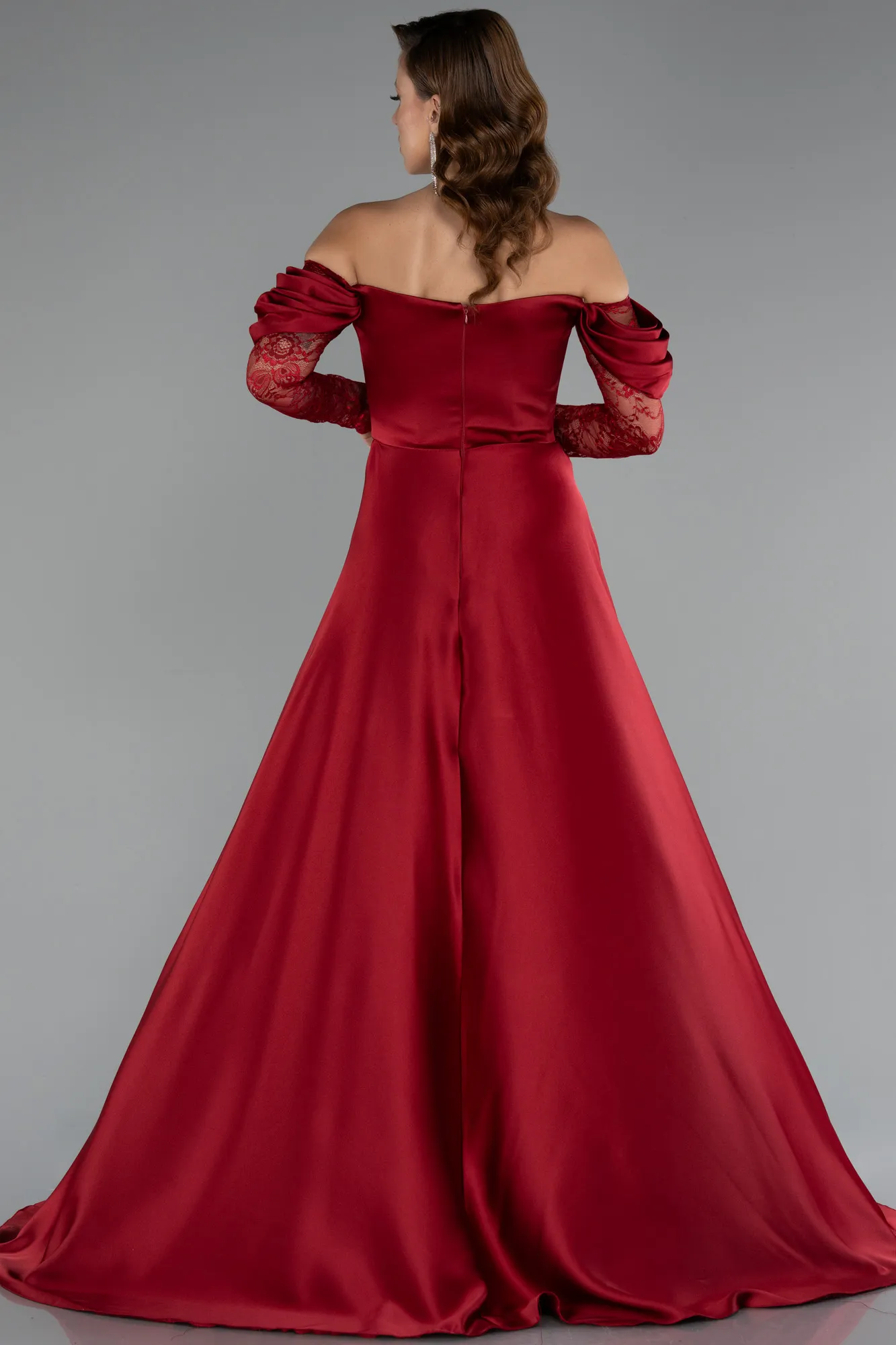 Burgundy-Long Satin Evening Dress ABU5054