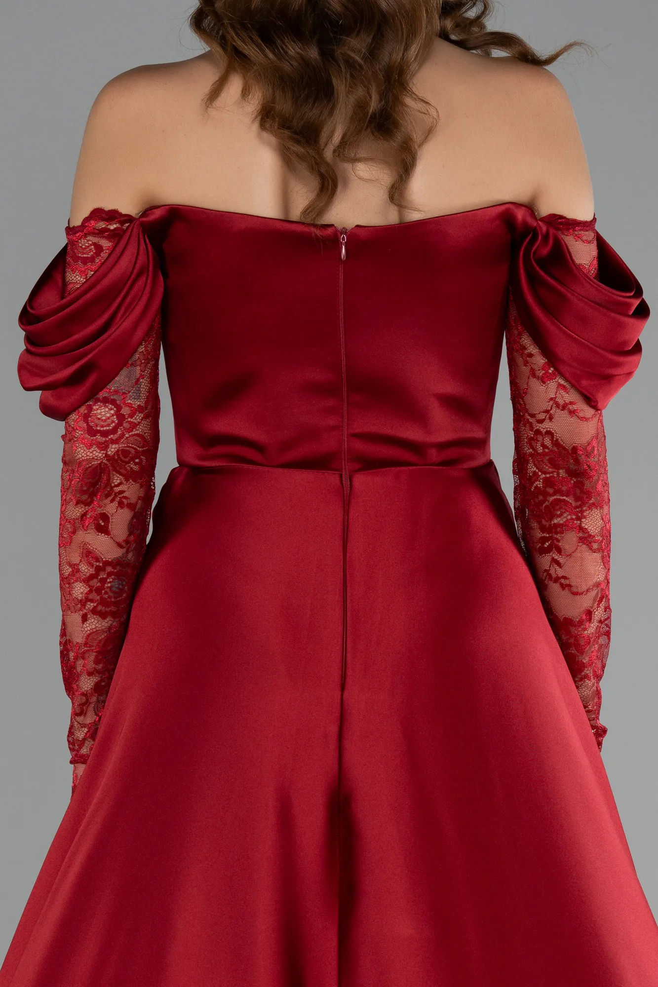 Burgundy-Long Satin Evening Dress ABU5054