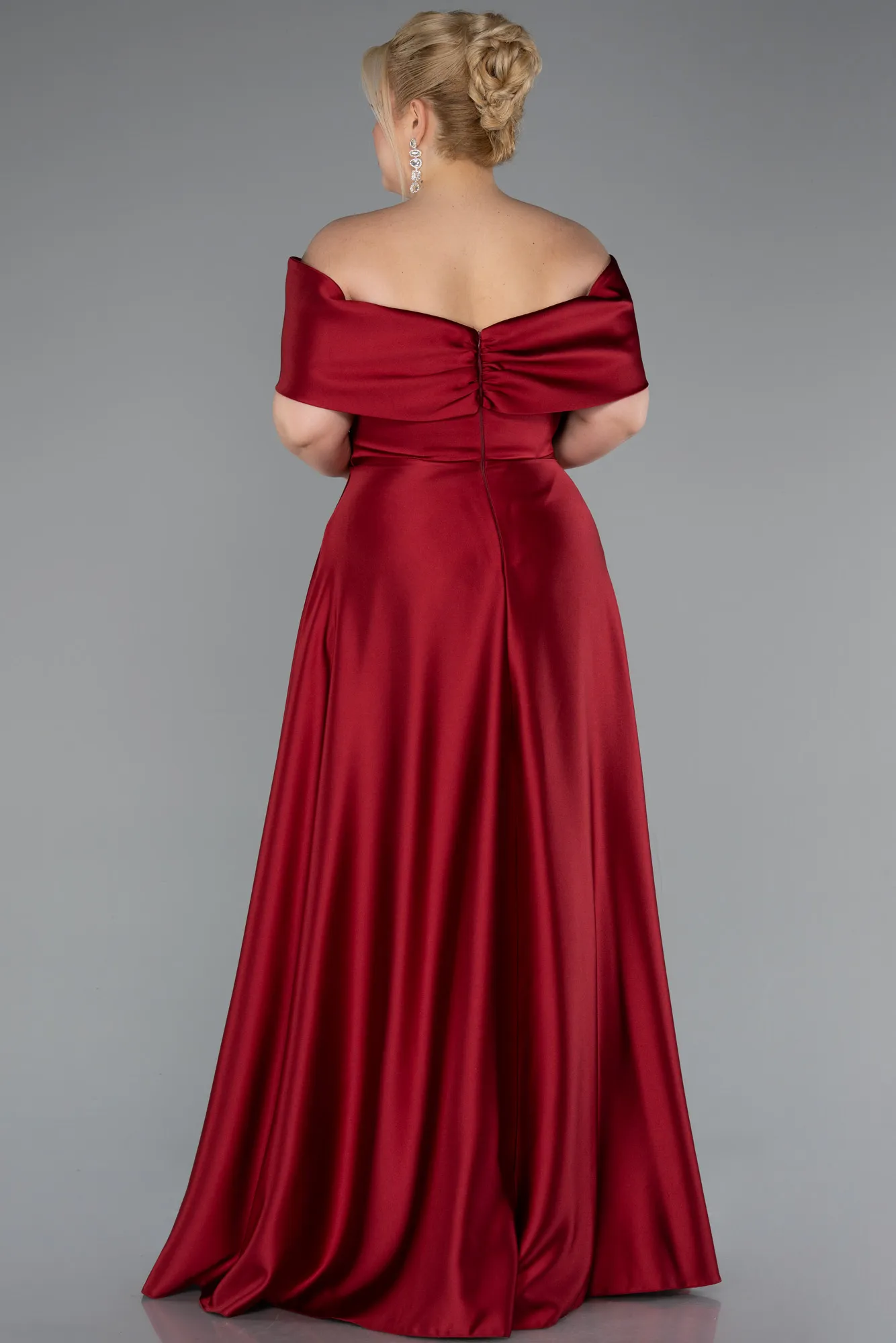 Burgundy-Long Satin Formal Plus Size Dress ABU5072