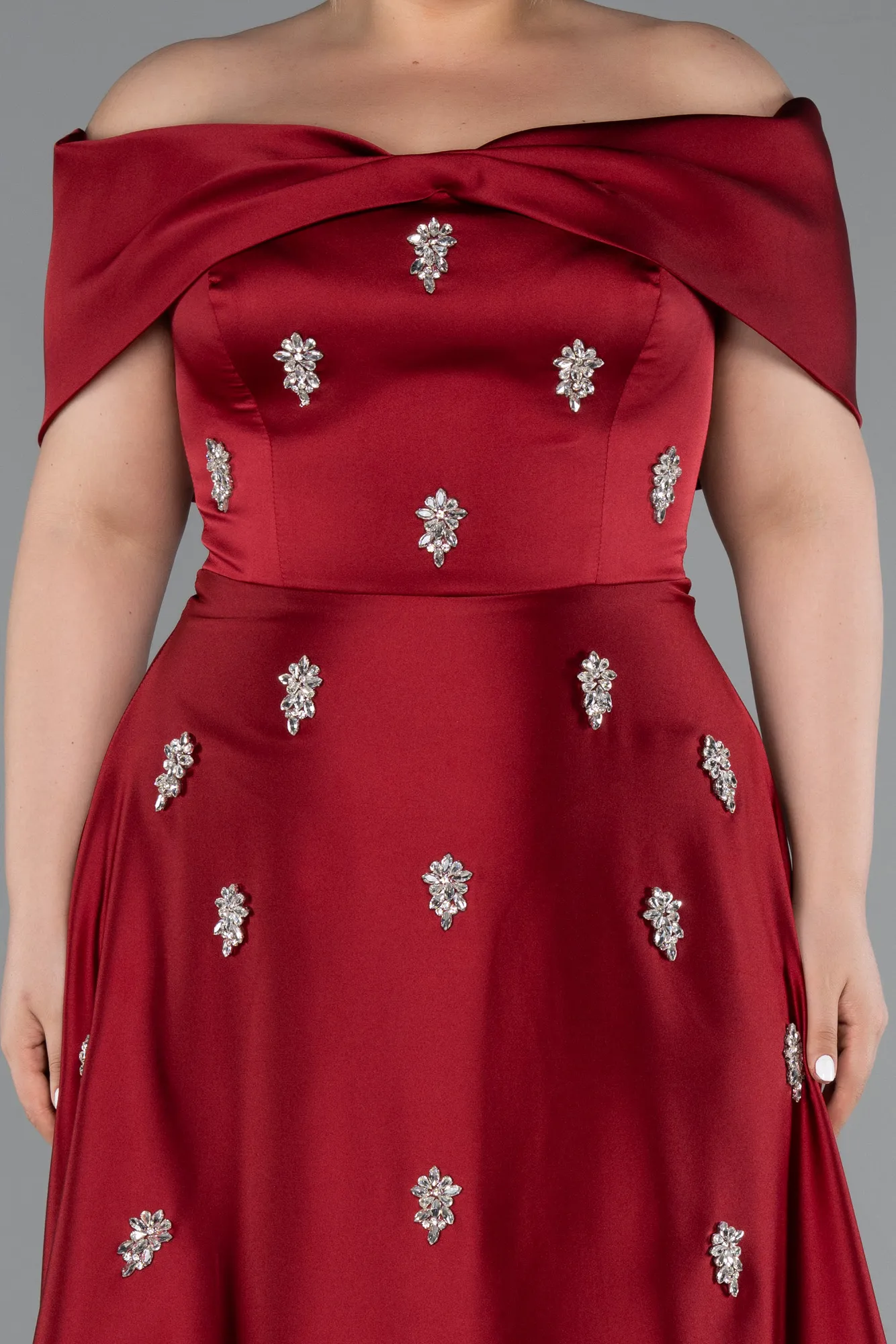 Burgundy-Long Satin Formal Plus Size Dress ABU5072