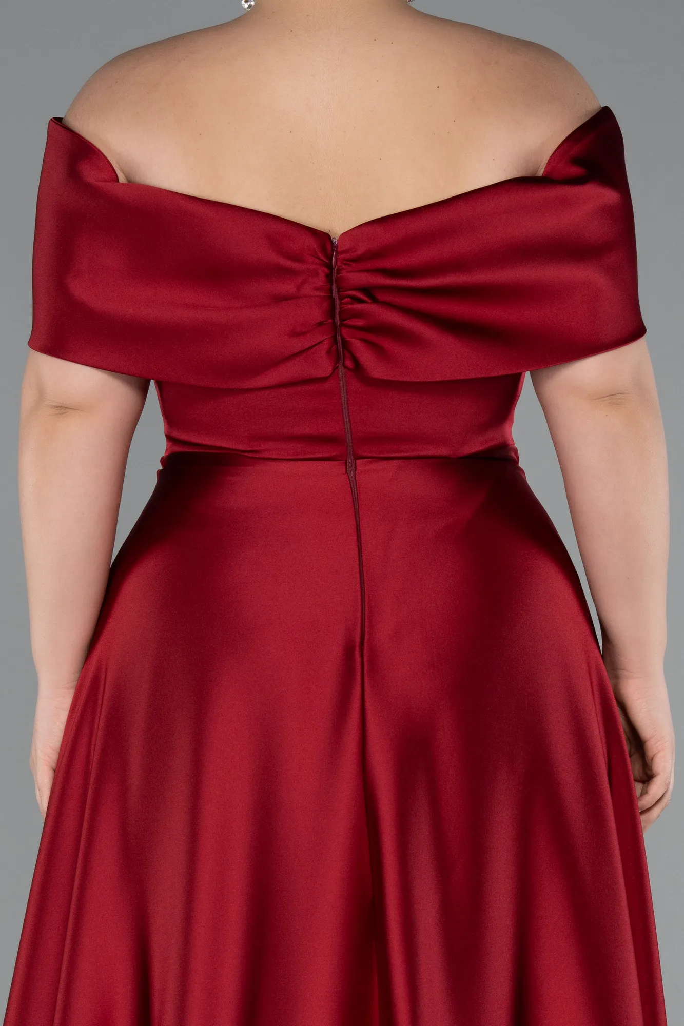 Burgundy-Long Satin Formal Plus Size Dress ABU5072
