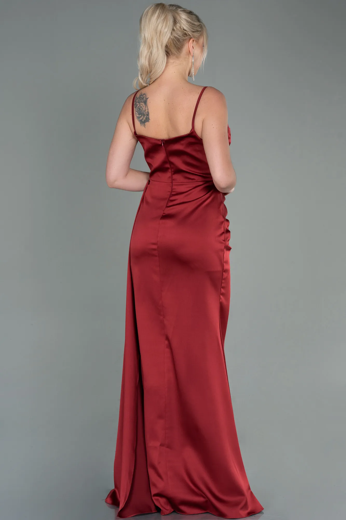 Burgundy-Long Satin Mermaid Evening Dress ABU1894