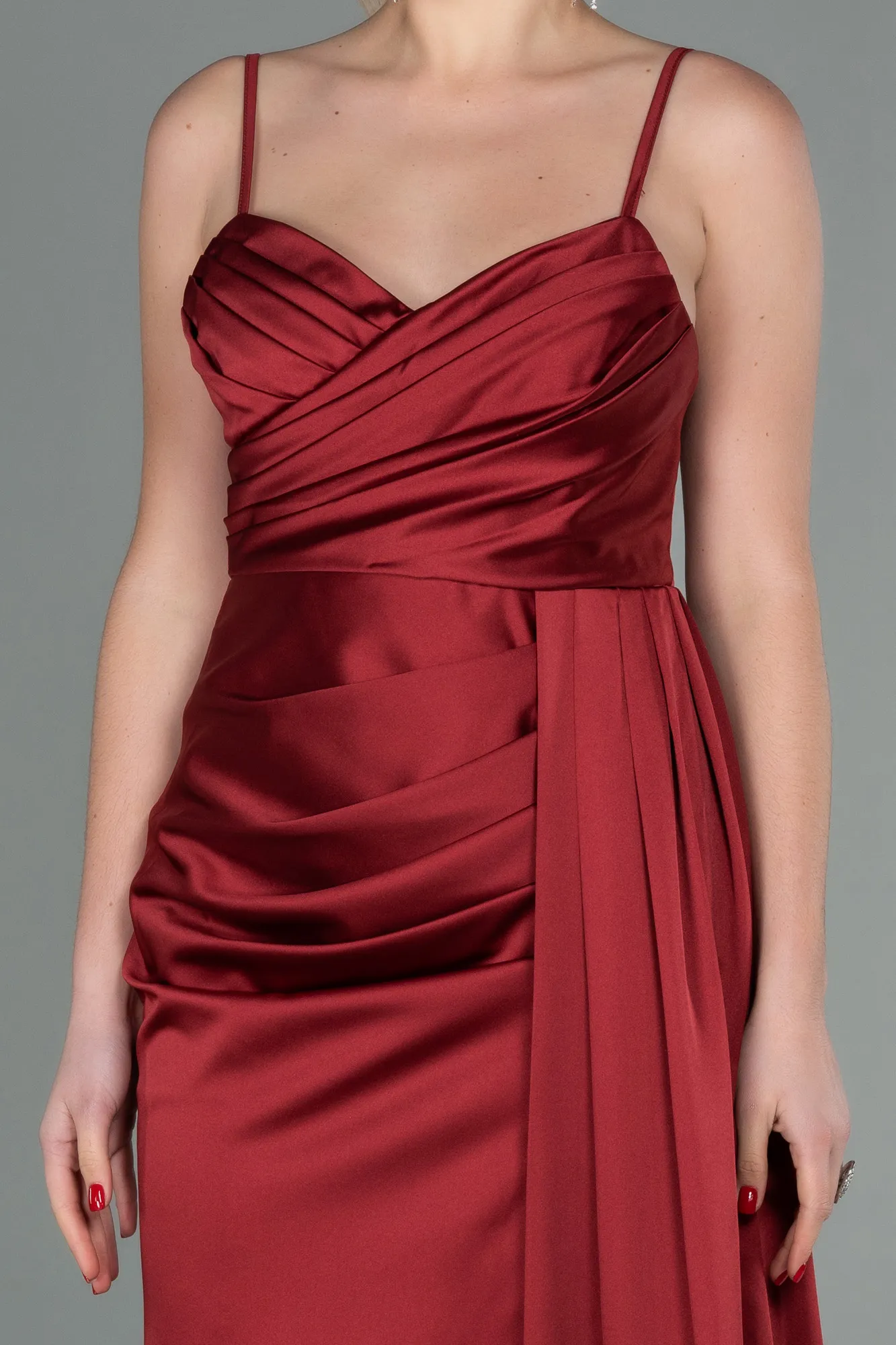 Burgundy-Long Satin Mermaid Evening Dress ABU1894