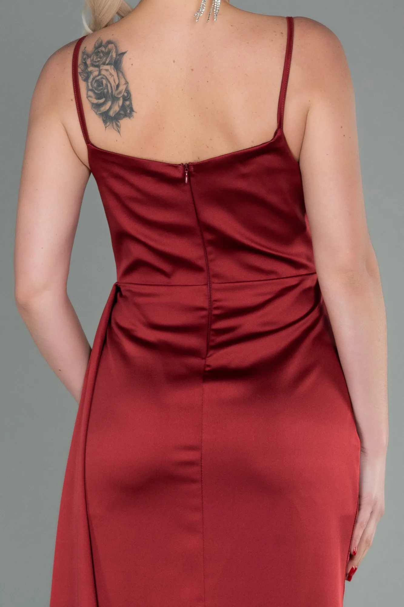 Burgundy-Long Satin Mermaid Evening Dress ABU1894