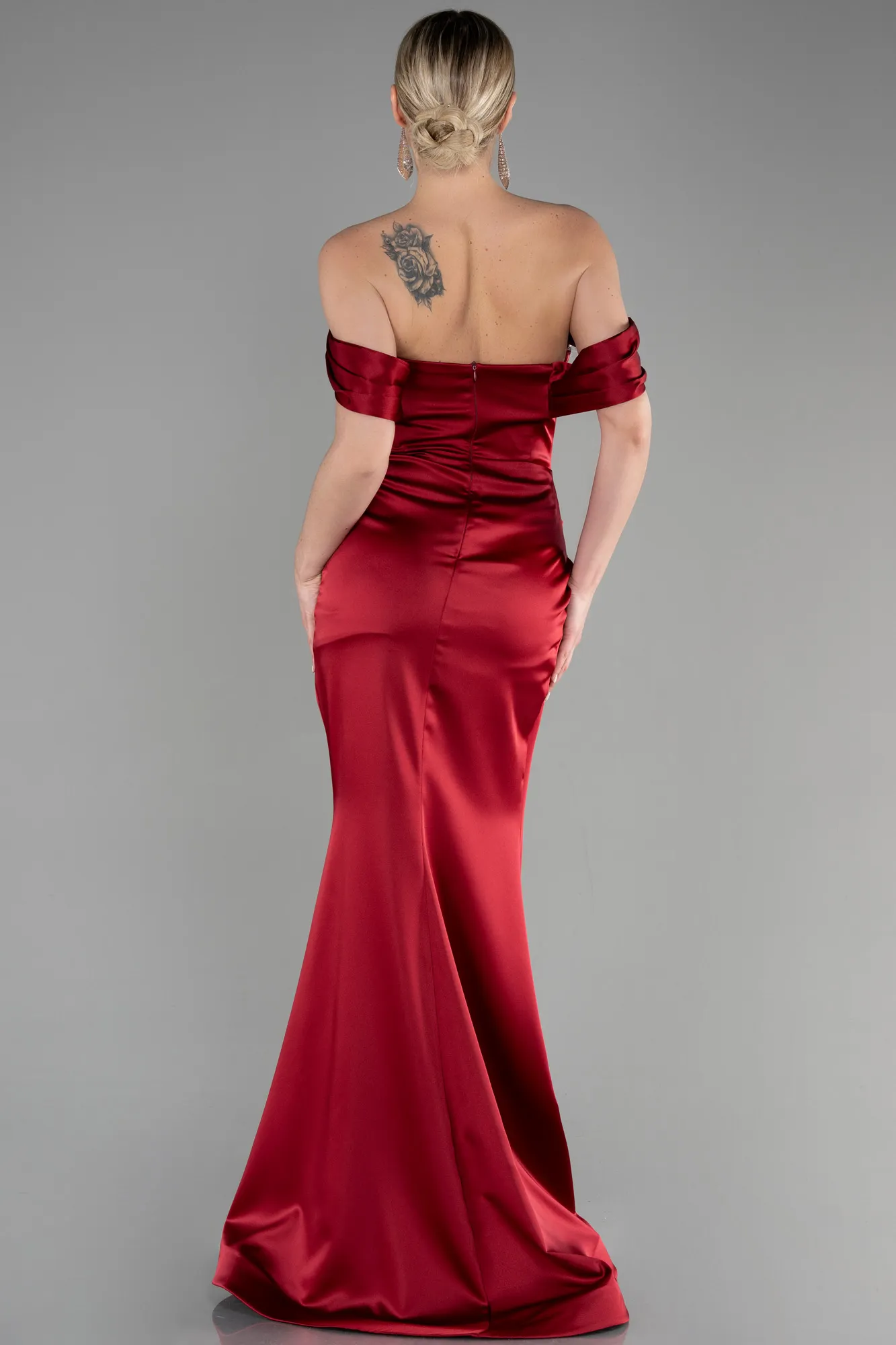 Burgundy-Long Satin Mermaid Evening Dress ABU3479
