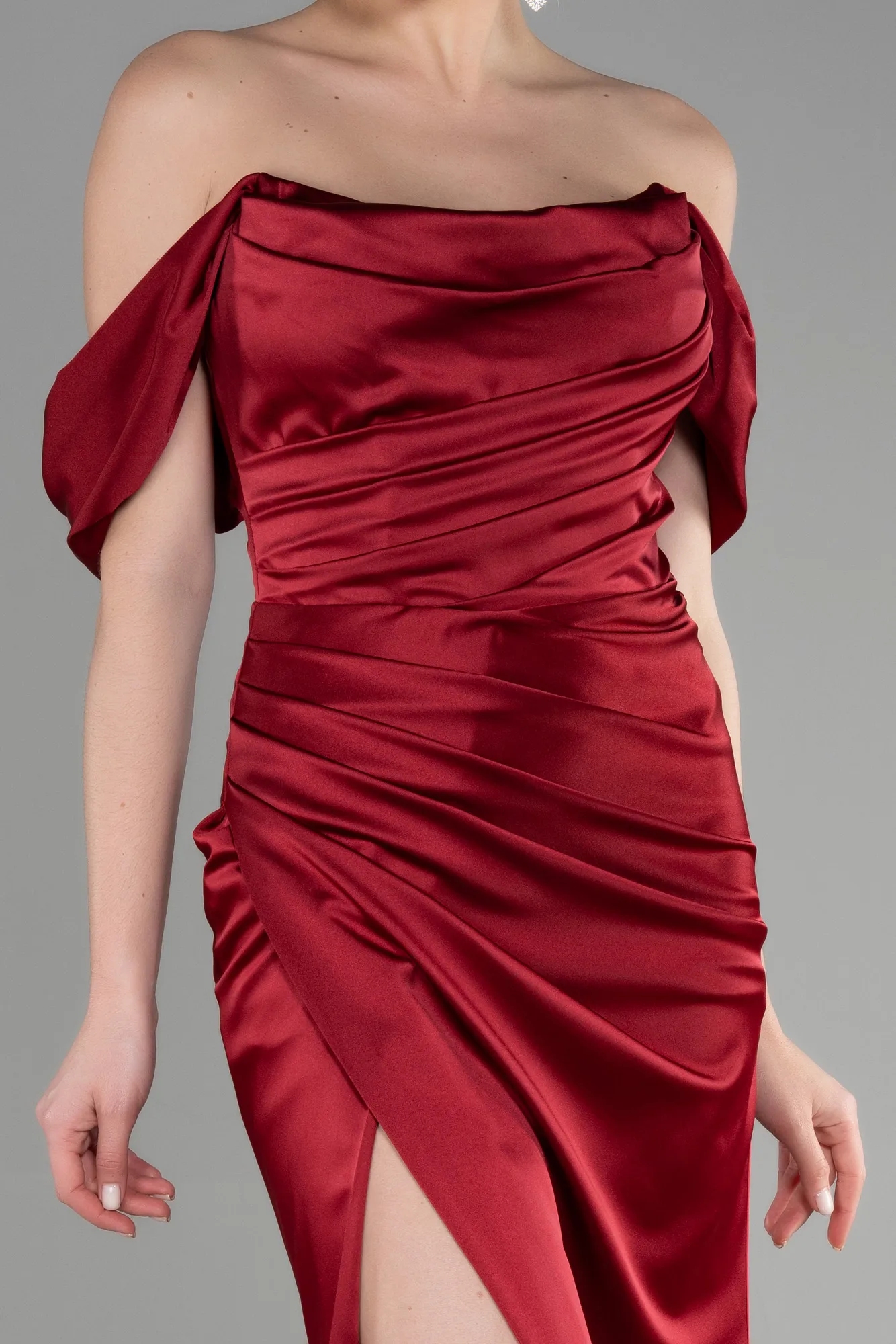 Burgundy-Long Satin Mermaid Evening Dress ABU3479