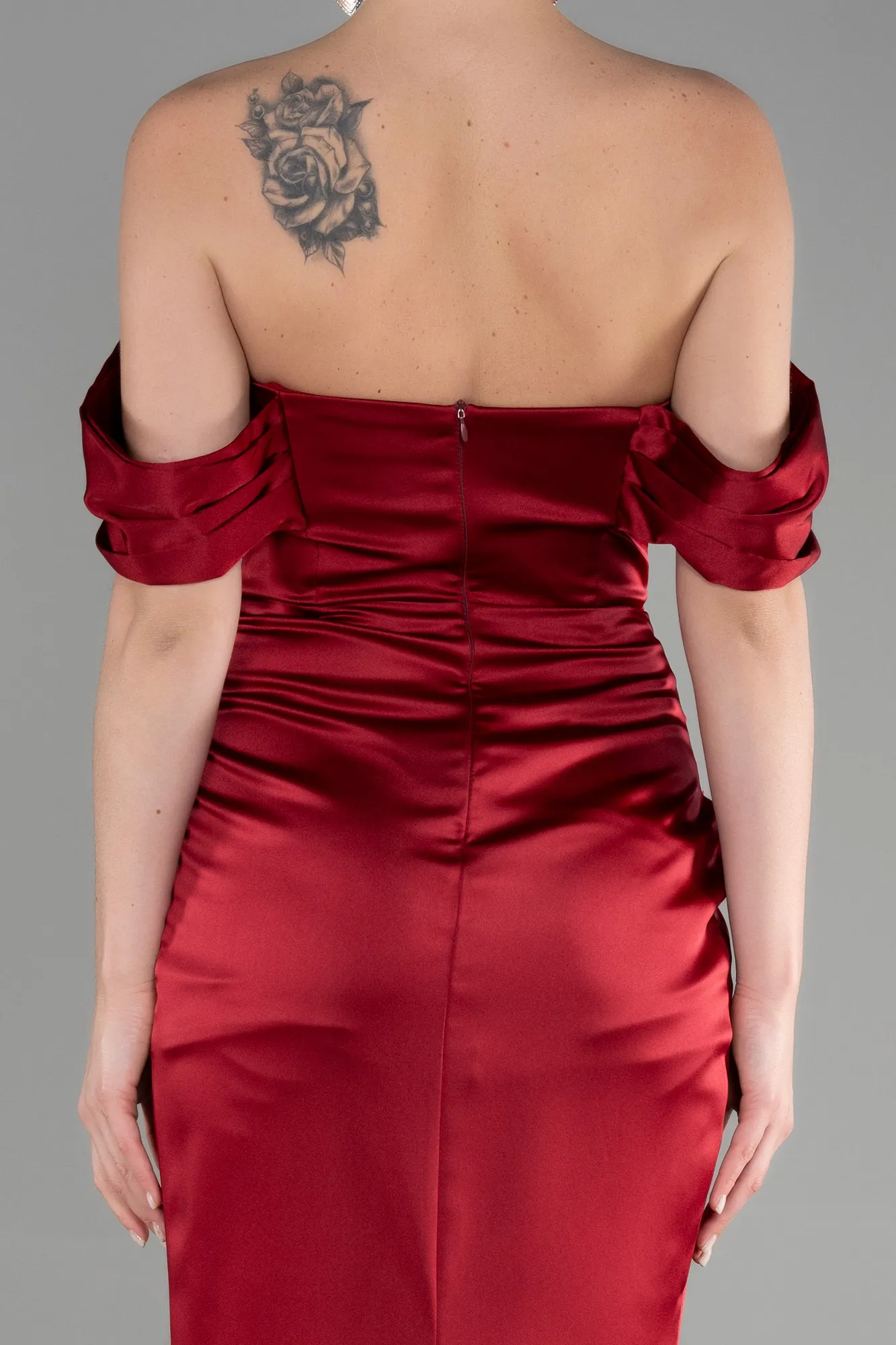 Burgundy-Long Satin Mermaid Evening Dress ABU3479