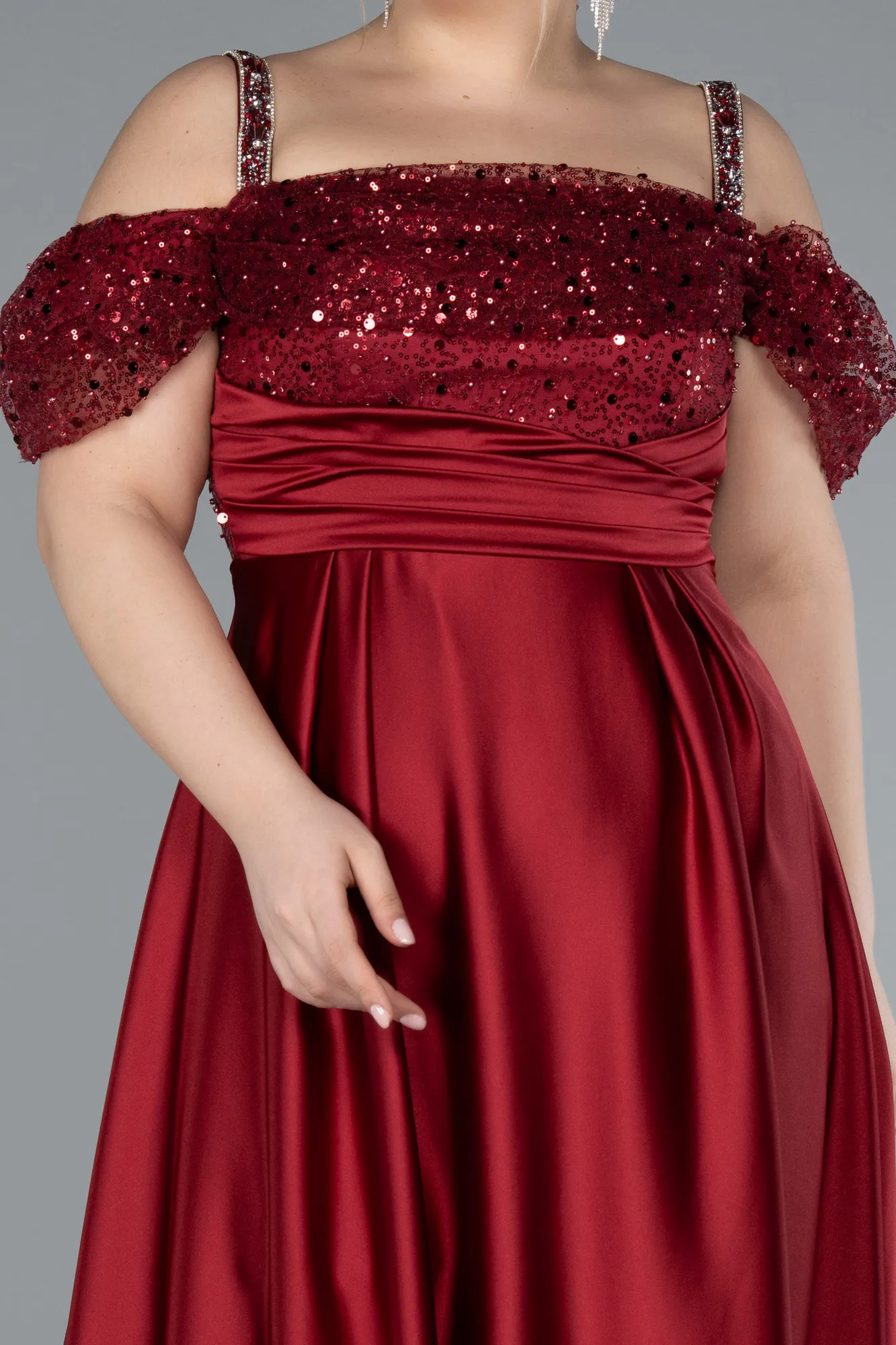 Burgundy-Long Satin Plus Size Engagement Dress ABU4628