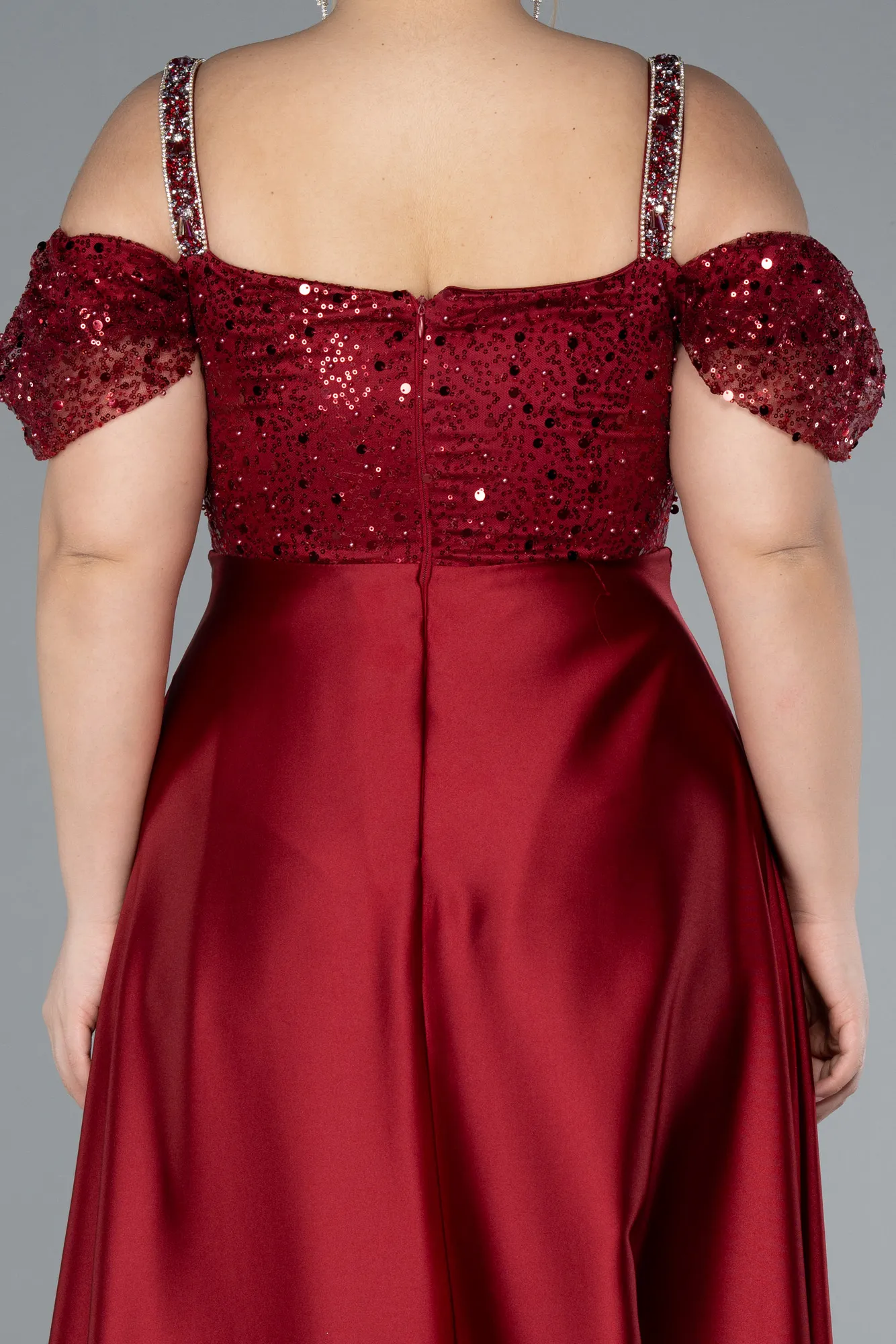 Burgundy-Long Satin Plus Size Engagement Dress ABU4628