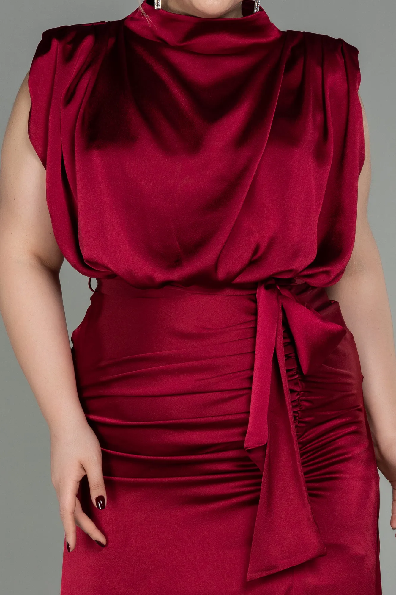 Burgundy-Long Satin Plus Size Evening Dress ABU2969