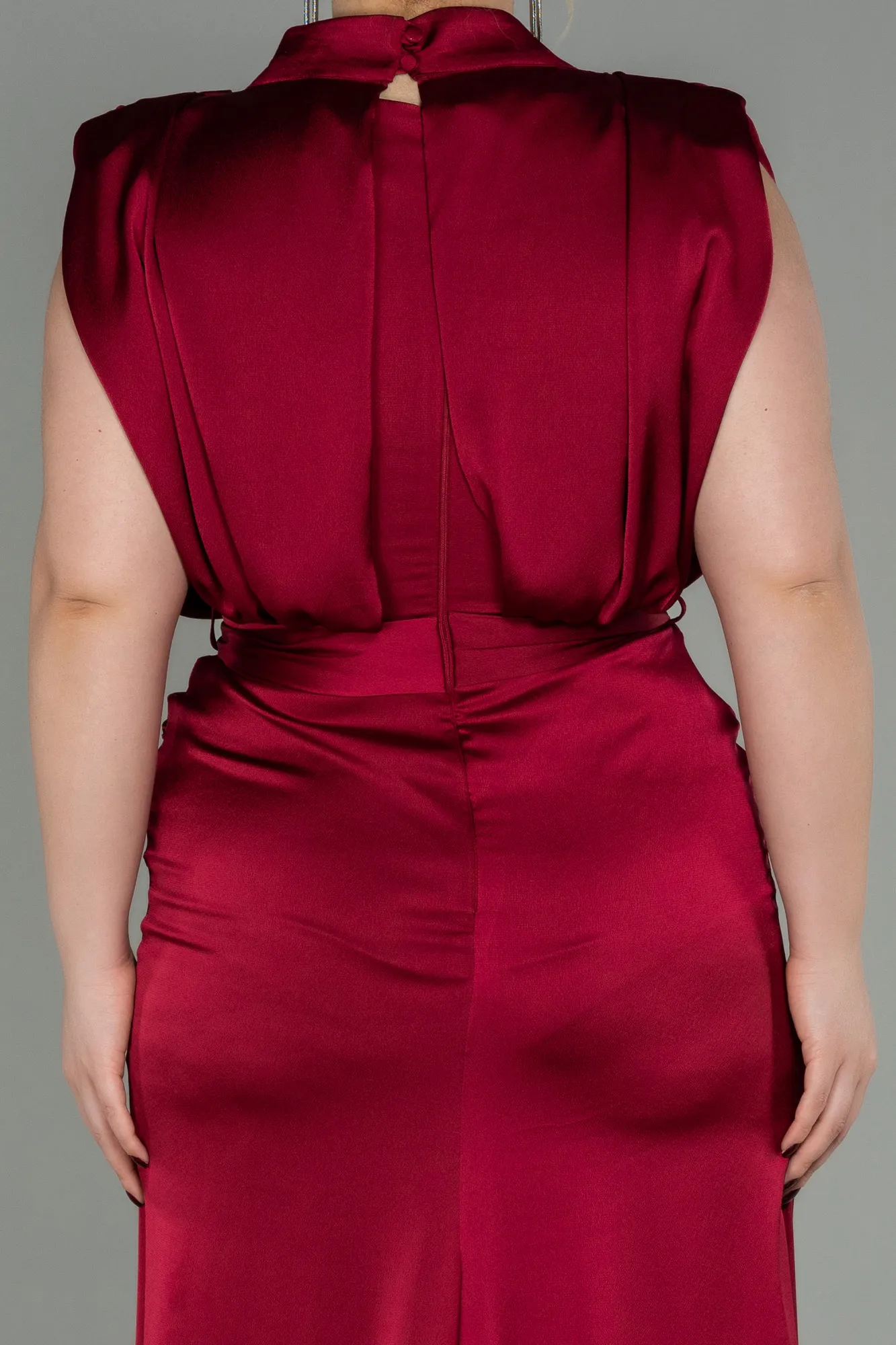 Burgundy-Long Satin Plus Size Evening Dress ABU2969