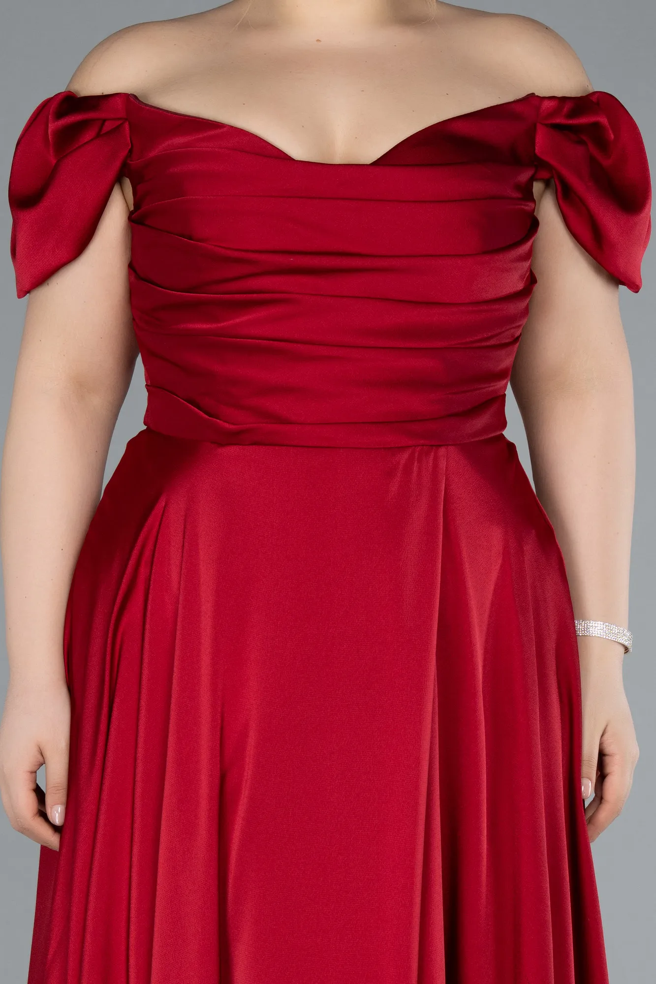 Burgundy-Long Satin Plus Size Evening Dress ABU4576