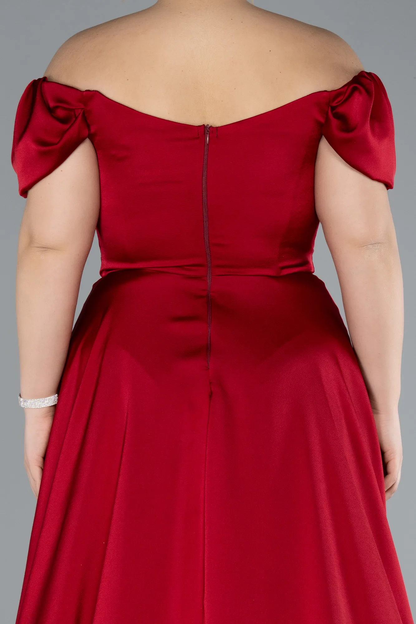 Burgundy-Long Satin Plus Size Evening Dress ABU4576