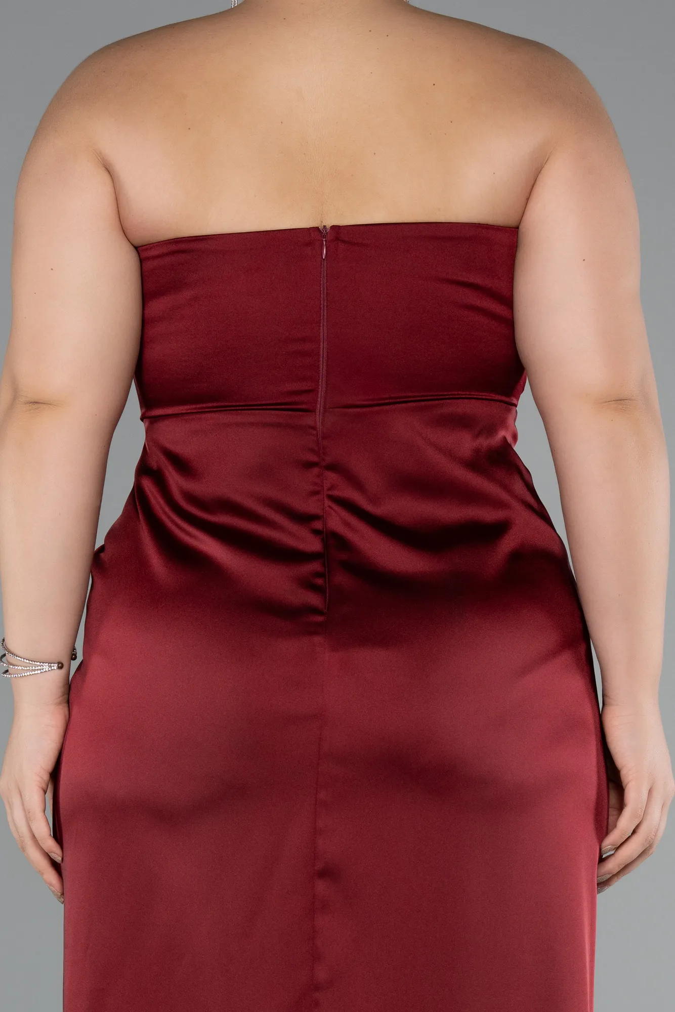 Burgundy-Long Satin Plus Size Evening Gown ABU5179