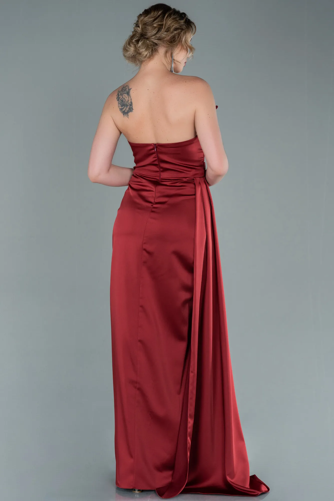 Burgundy-Long Satin Prom Gown ABU2340