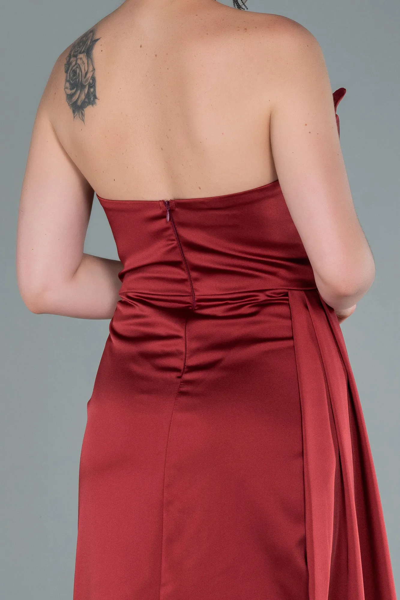 Burgundy-Long Satin Prom Gown ABU2340