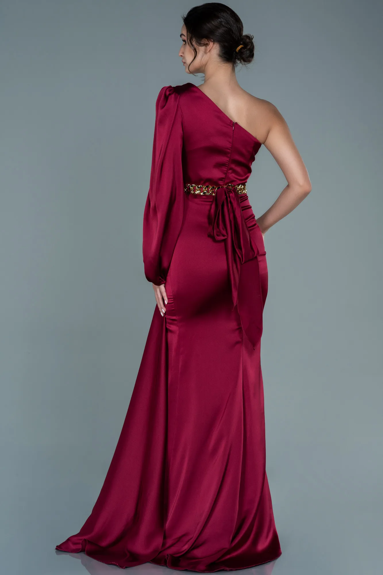 Burgundy-Long Satin Prom Gown ABU2625