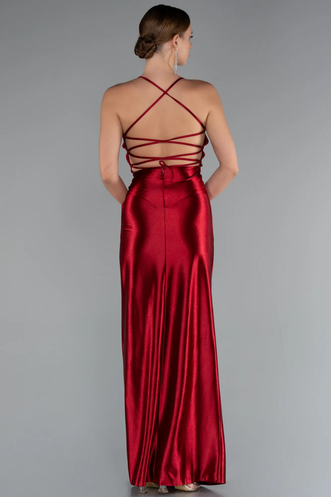 Burgundy-Long Satin Prom Gown ABU2800