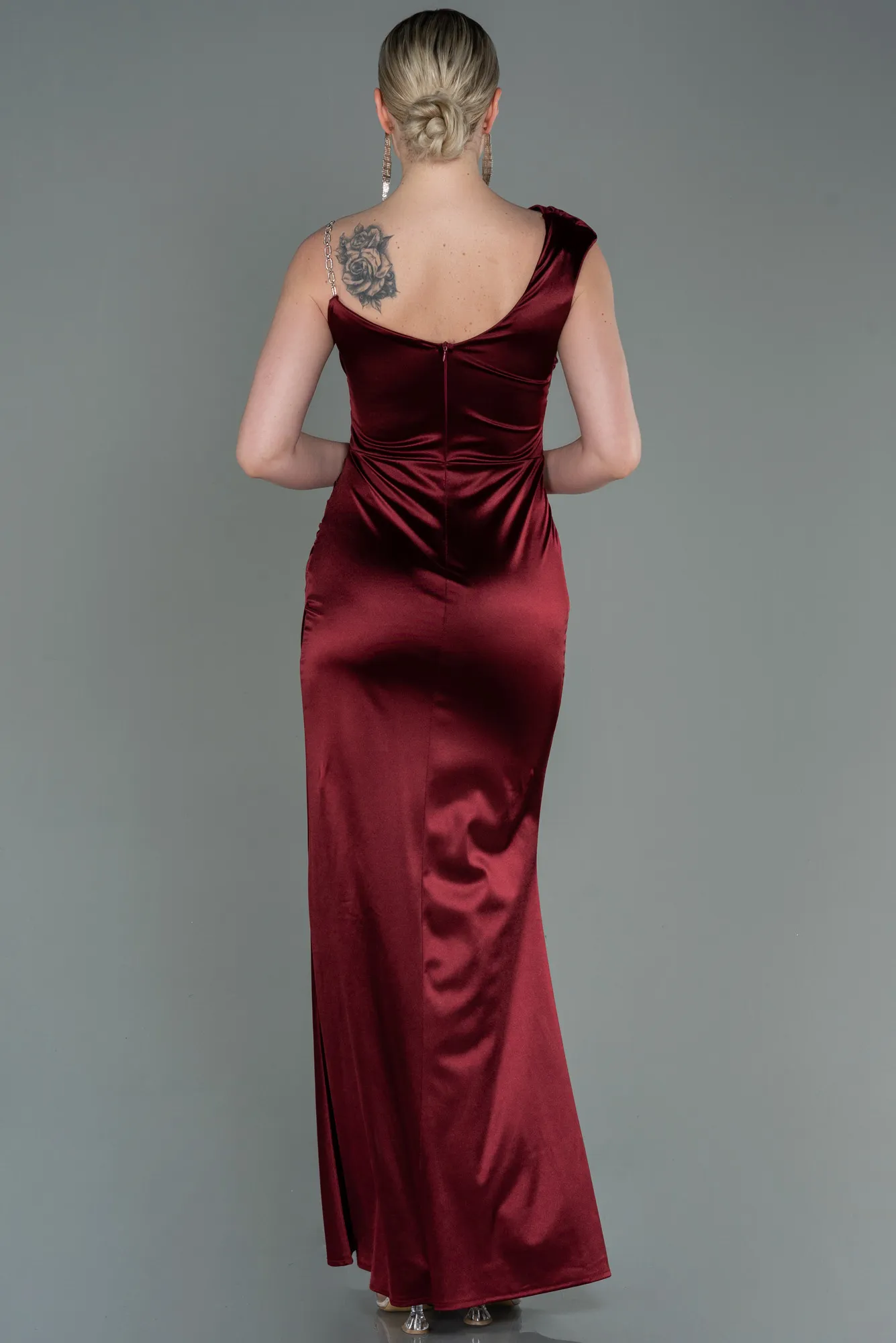 Burgundy-Long Satin Prom Gown ABU3138