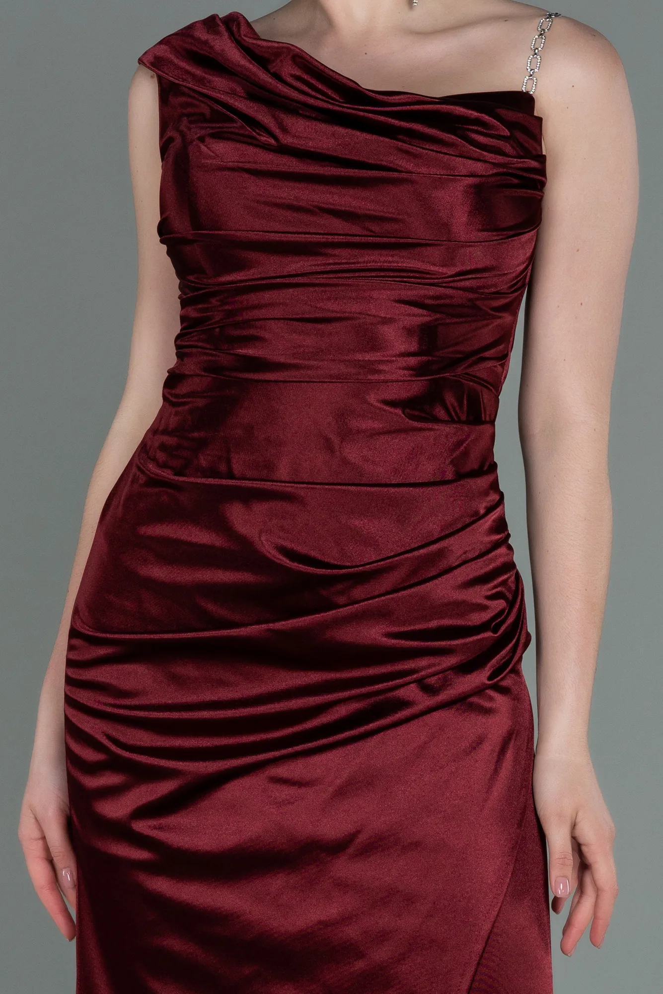 Burgundy-Long Satin Prom Gown ABU3138