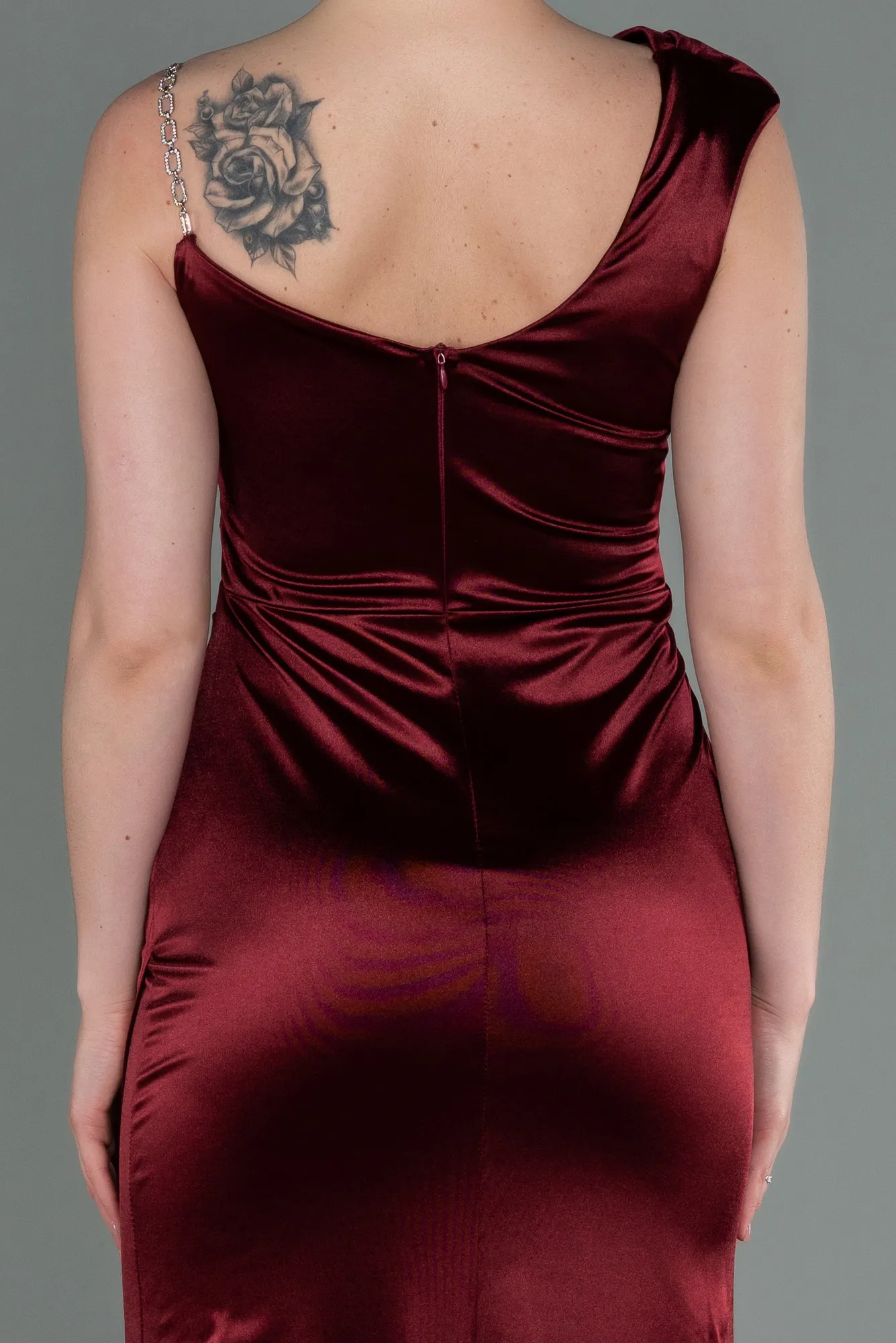 Burgundy-Long Satin Prom Gown ABU3138