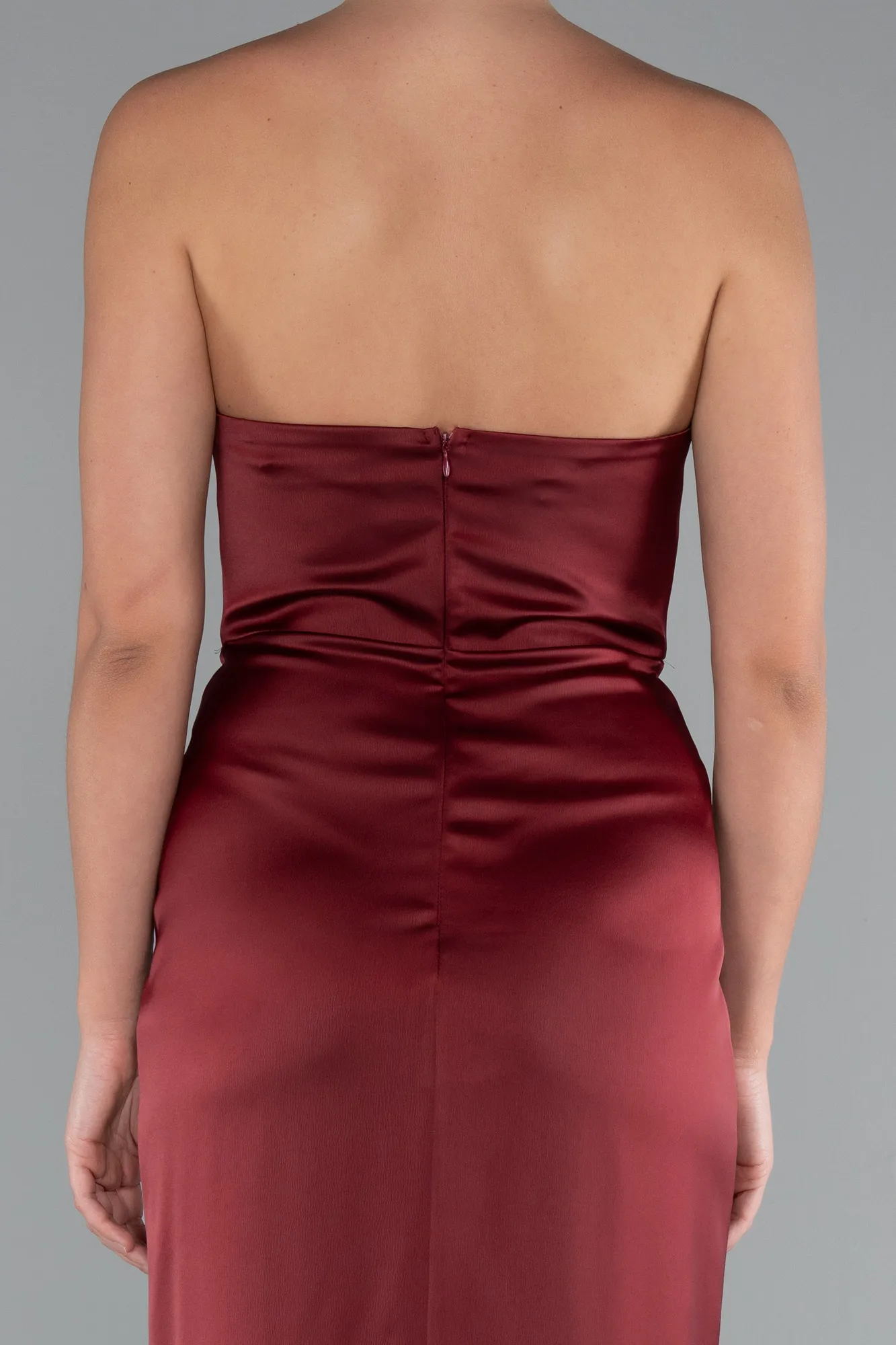 Burgundy-Long Satin Prom Gown ABU3474
