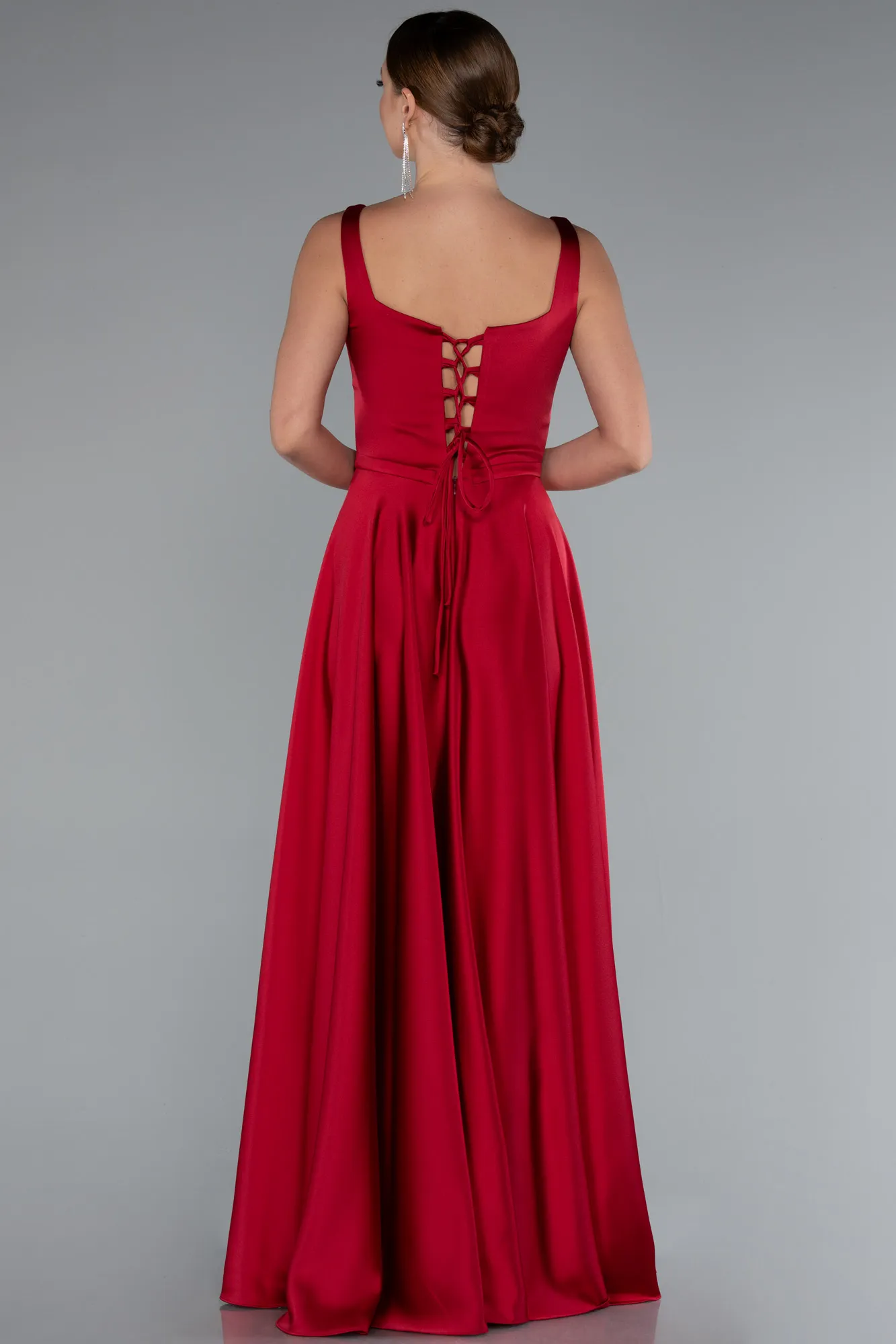 Burgundy-Long Satin Prom Gown ABU5059