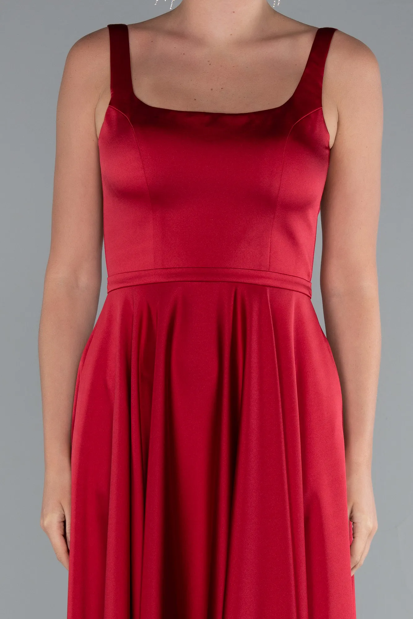 Burgundy-Long Satin Prom Gown ABU5059