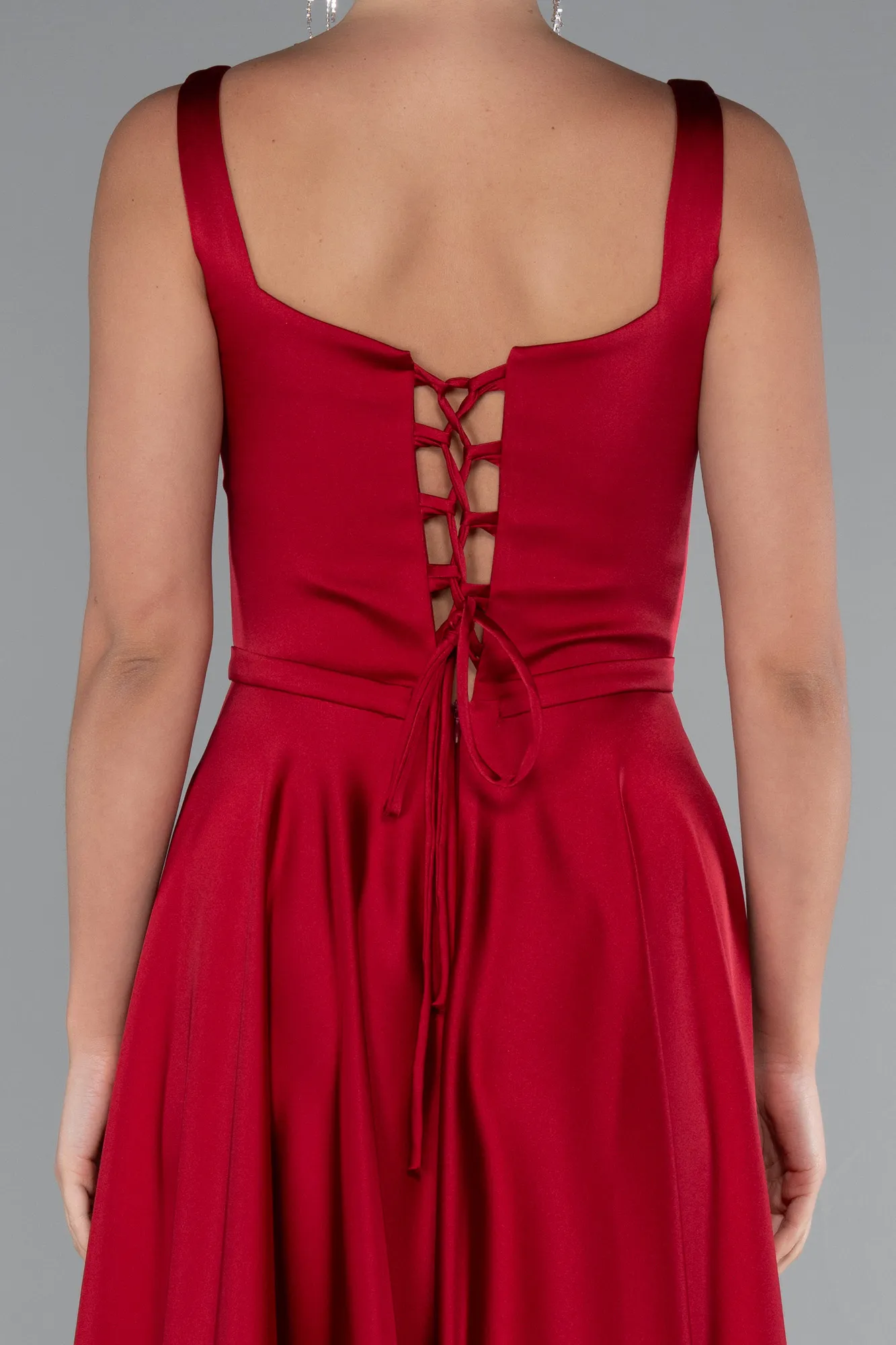 Burgundy-Long Satin Prom Gown ABU5059