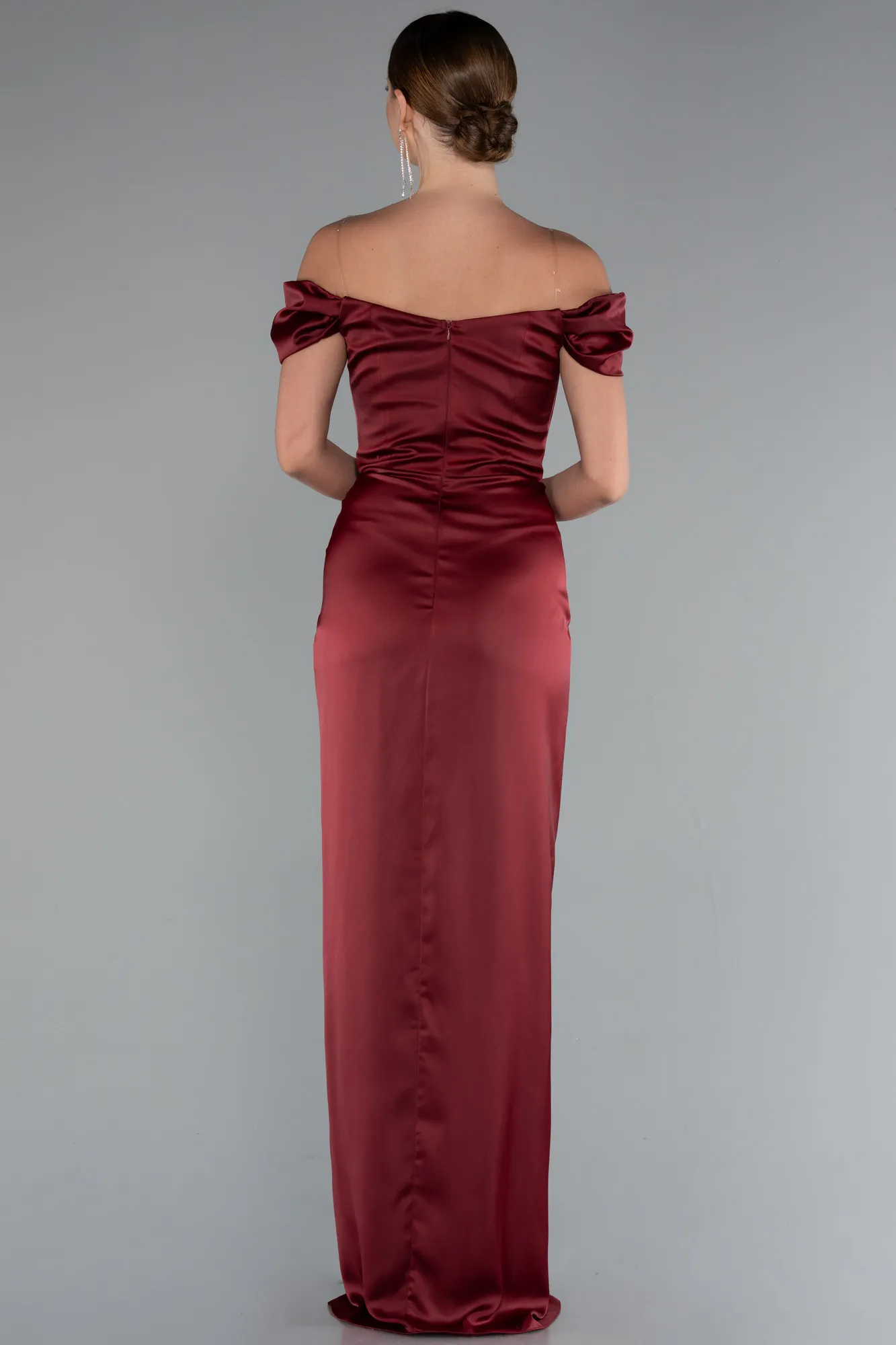 Burgundy-Long Satin Prom Gown ABU5061