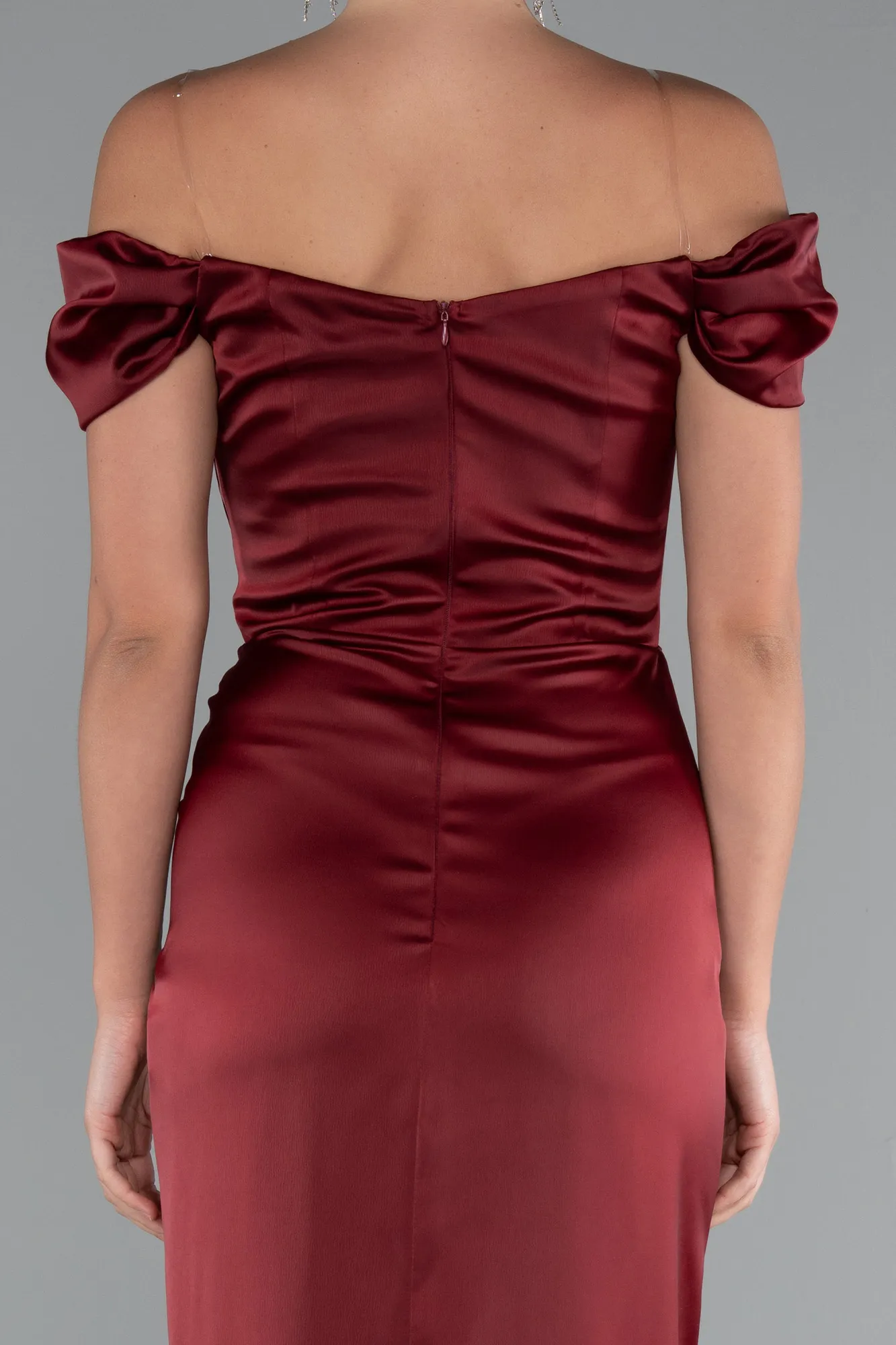 Burgundy-Long Satin Prom Gown ABU5061