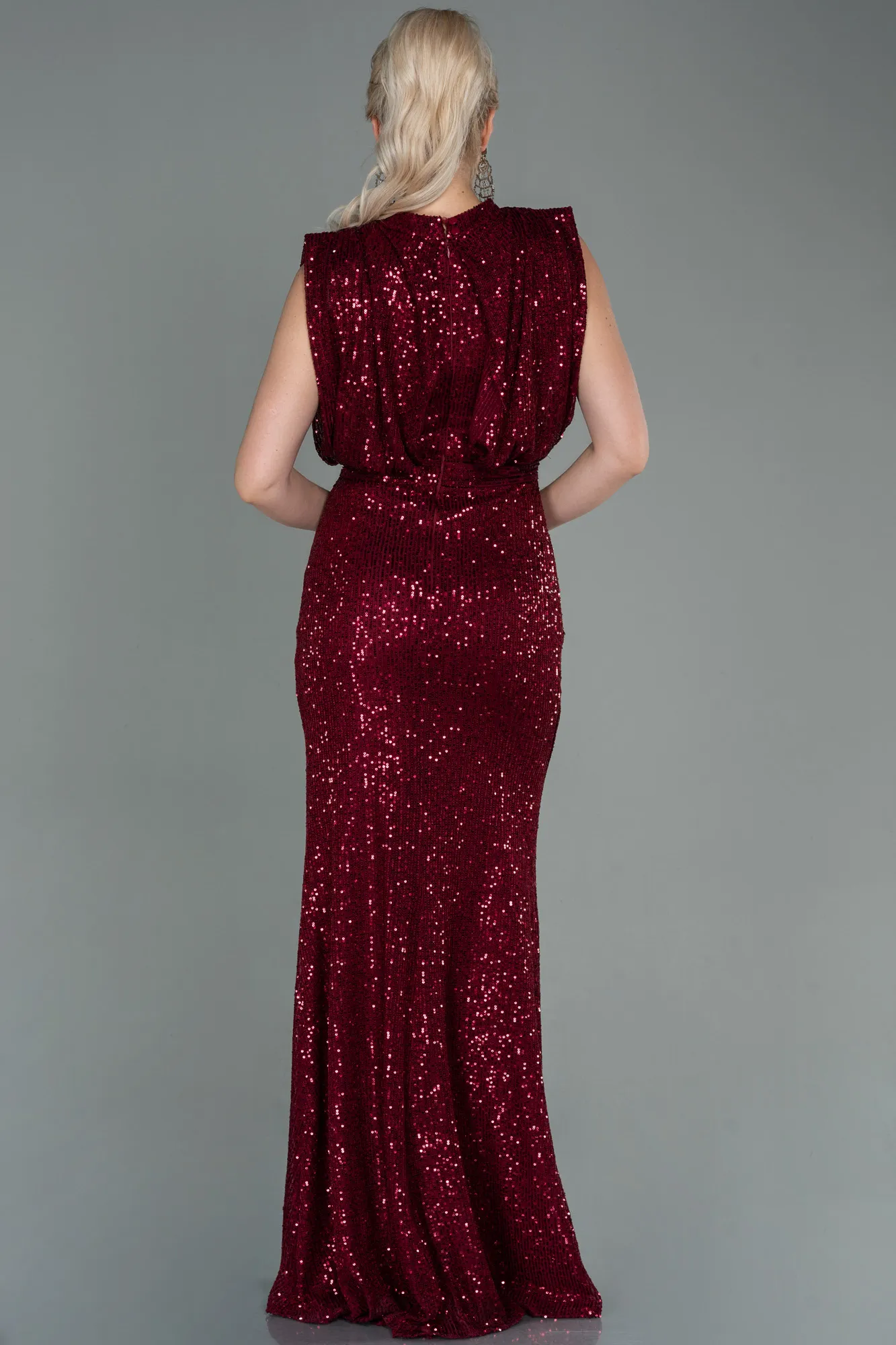 Burgundy-Long Scaly Evening Dress ABU2752