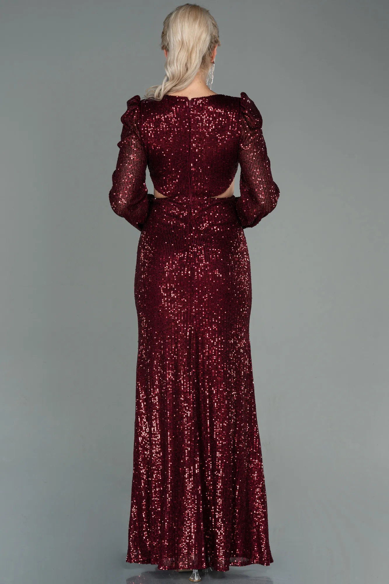 Burgundy-Long Scaly Evening Dress ABU2784
