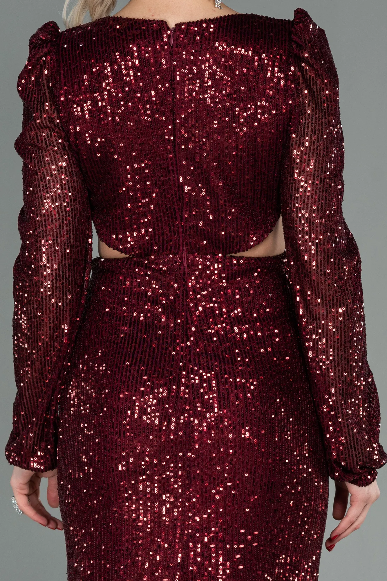 Burgundy-Long Scaly Evening Dress ABU2784