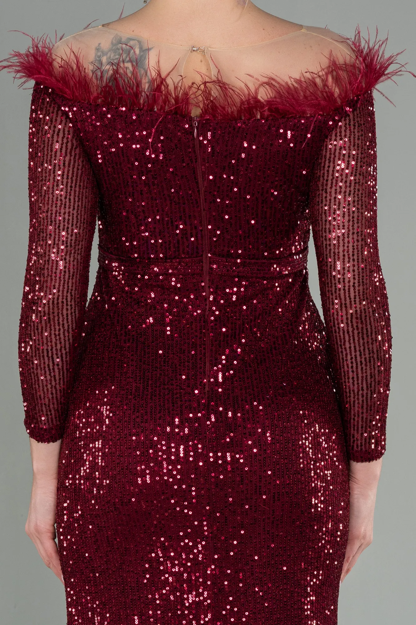 Burgundy-Long Scaly Evening Dress ABU2820