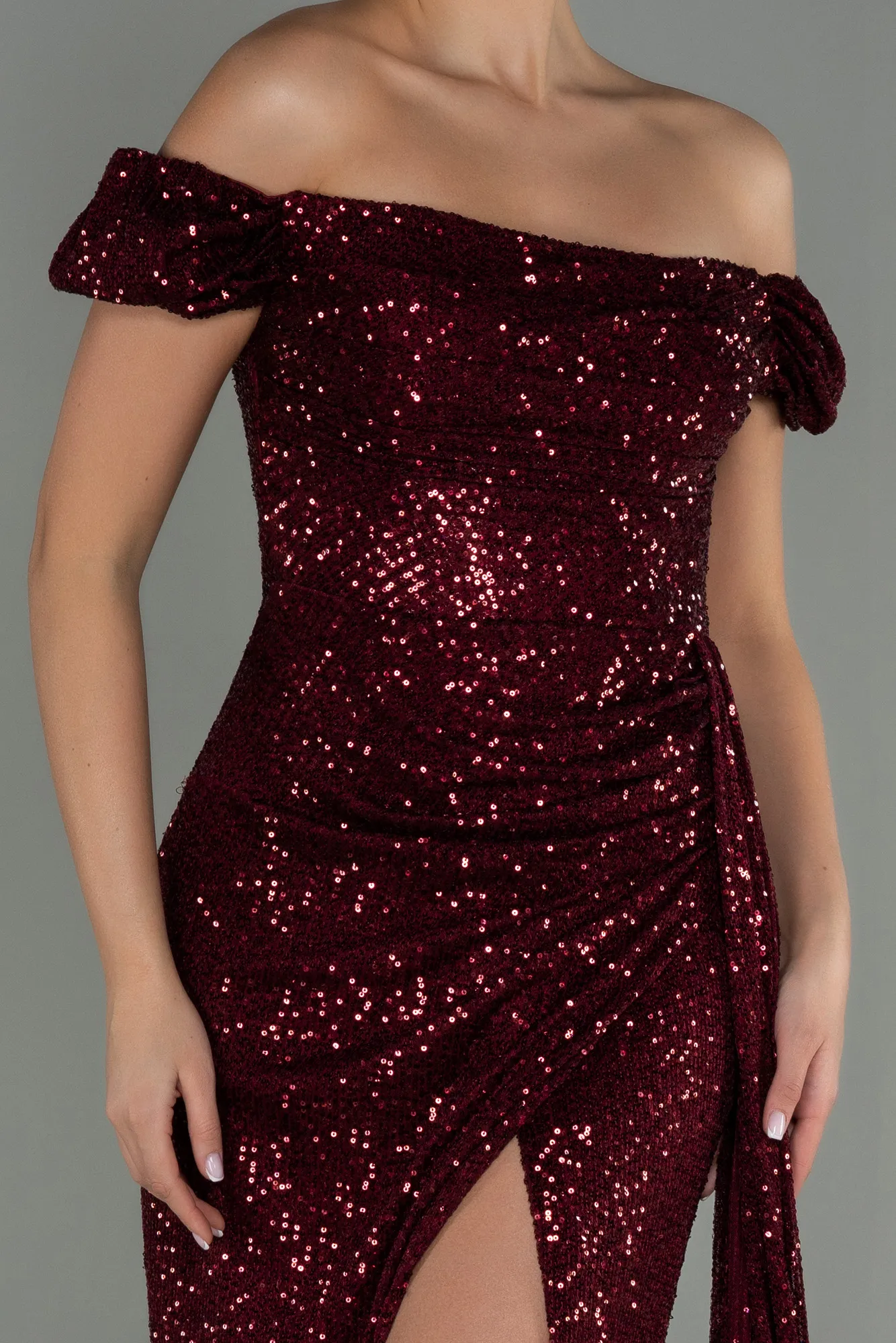 Burgundy-Long Scaly Evening Dress ABU2987