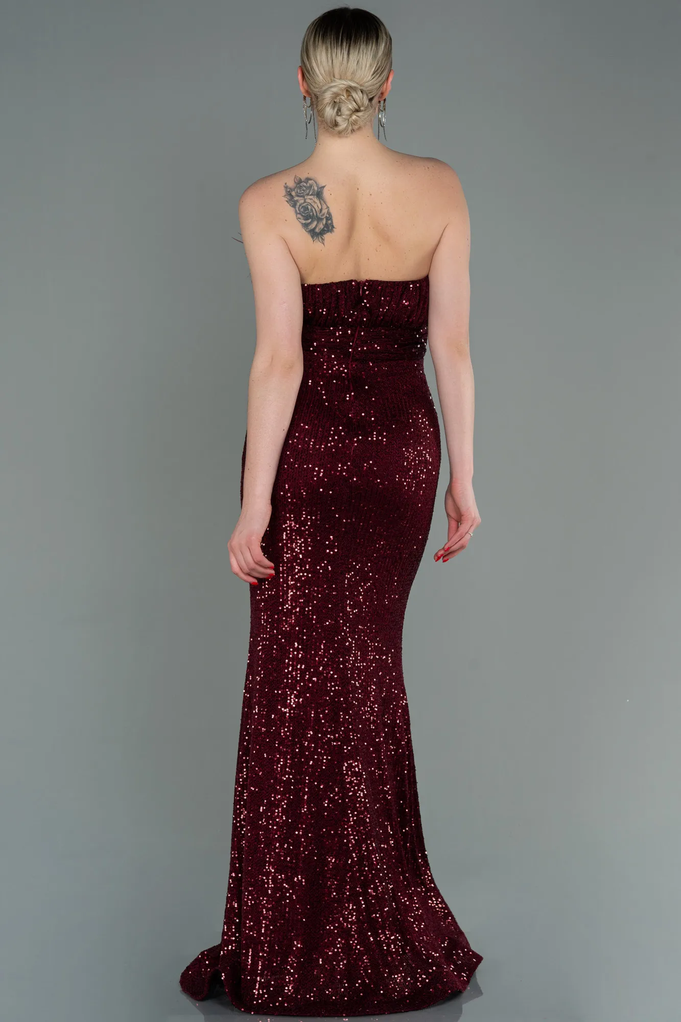 Burgundy-Long Scaly Evening Dress ABU3067