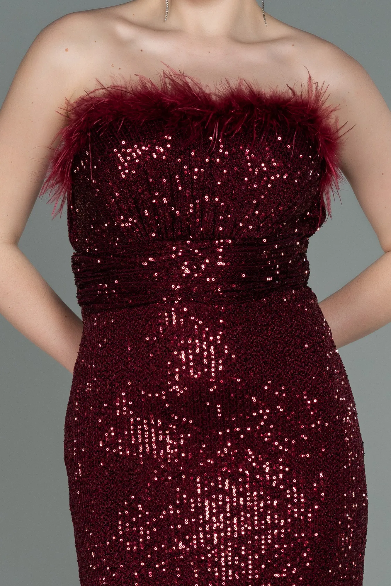 Burgundy-Long Scaly Evening Dress ABU3067