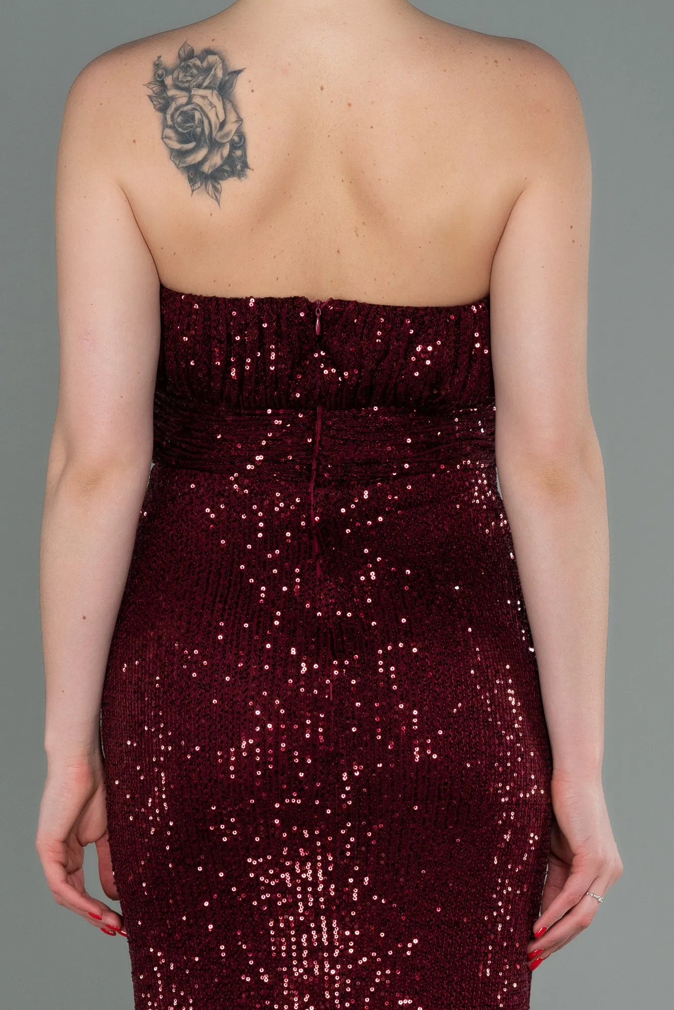 Burgundy-Long Scaly Evening Dress ABU3067