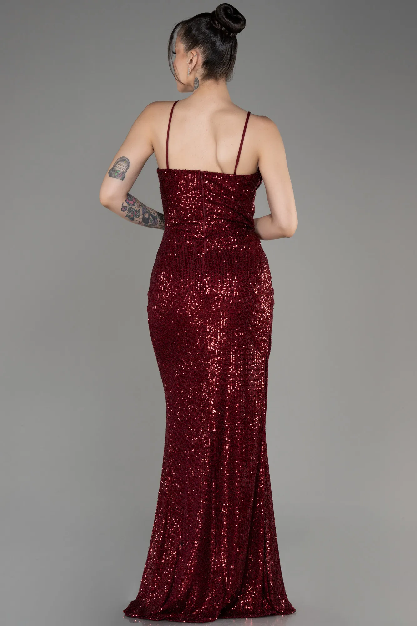 Burgundy-Long Scaly Evening Dress ABU3246